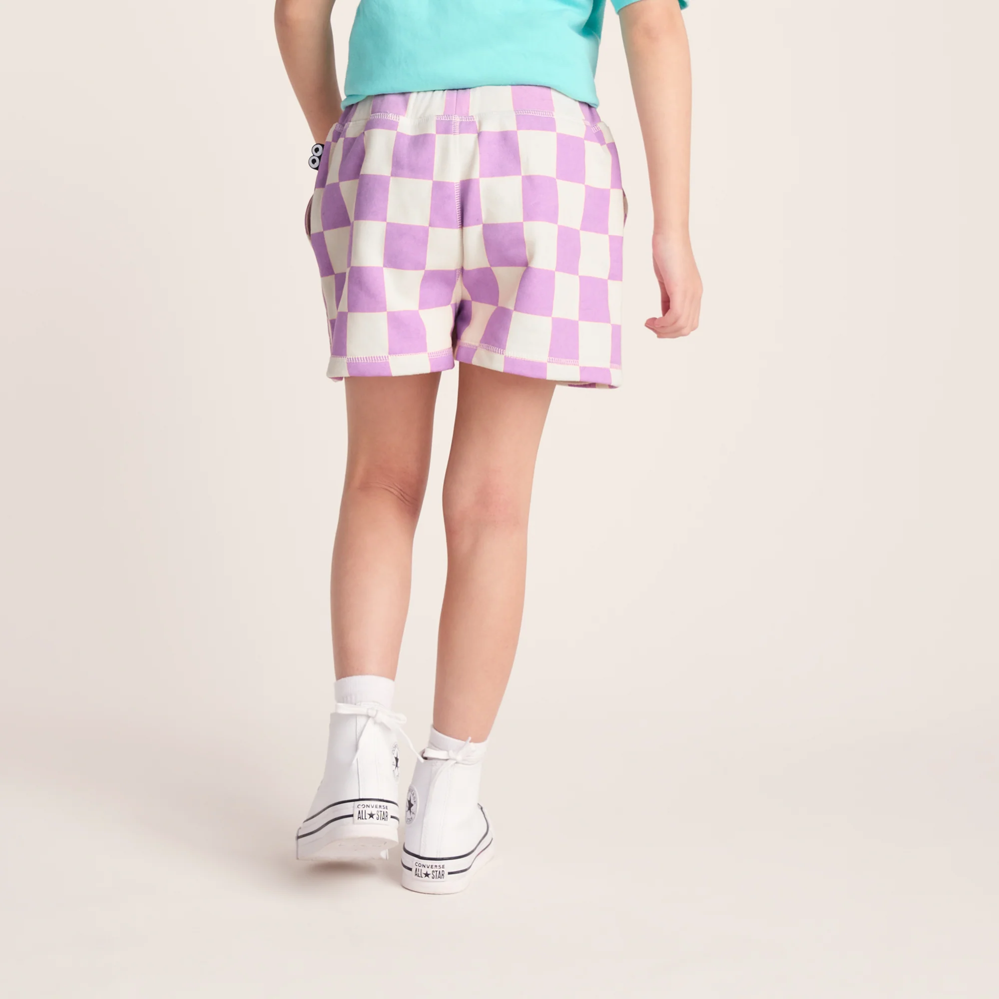 Afrino Kids Shaun the Sheep Sweatshort - Liliac Haze/Woolly Checkerboard - Image 3