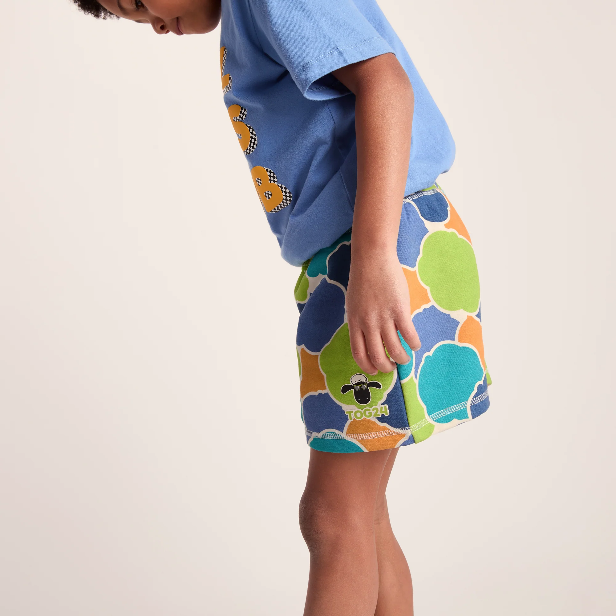 Afrino Kids Shaun the Sheep Sweatshort - Lime Cloud Print - Image 5