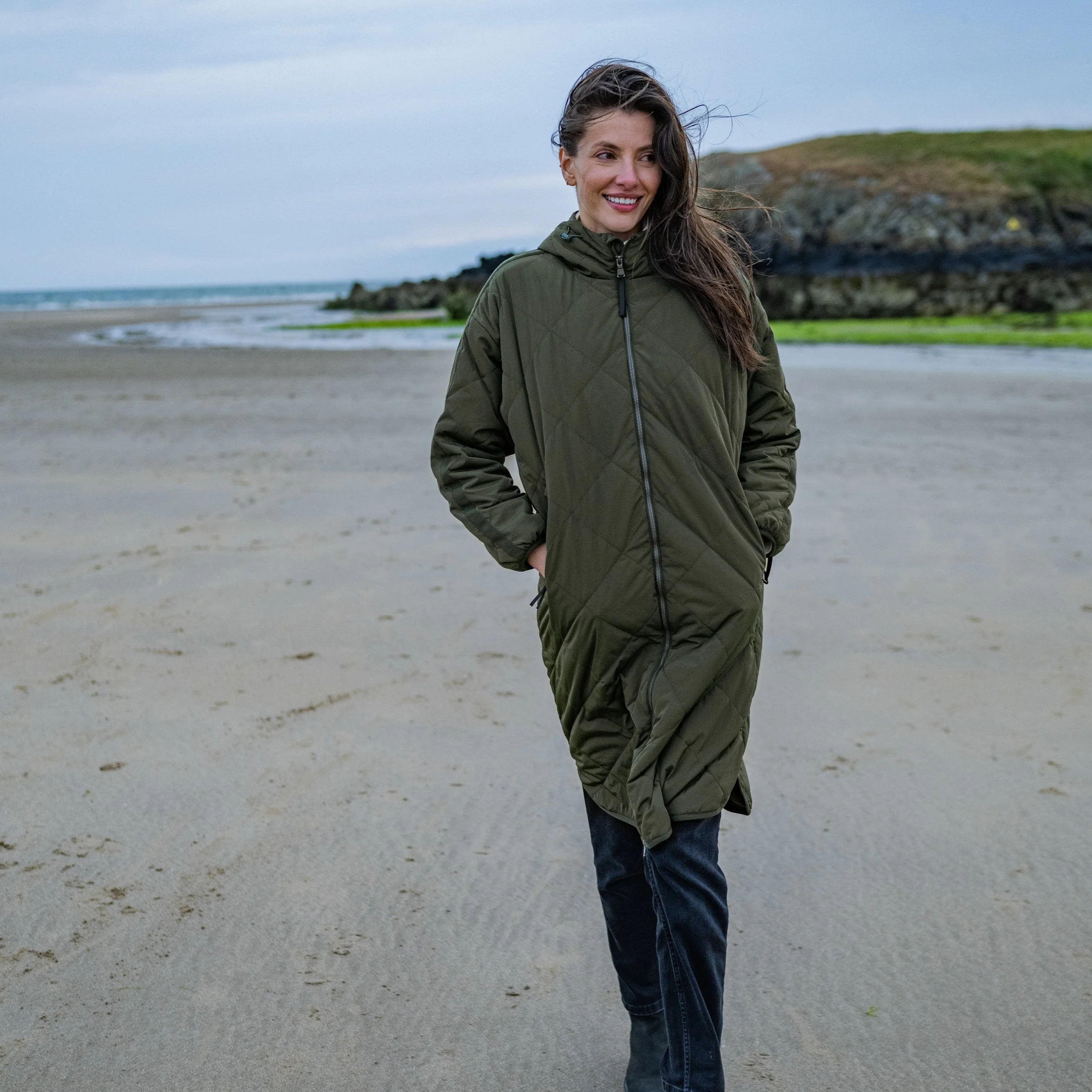 Banton Womens Oversized Shower Resistant Insulated Jacket - Dark Green - Image 7