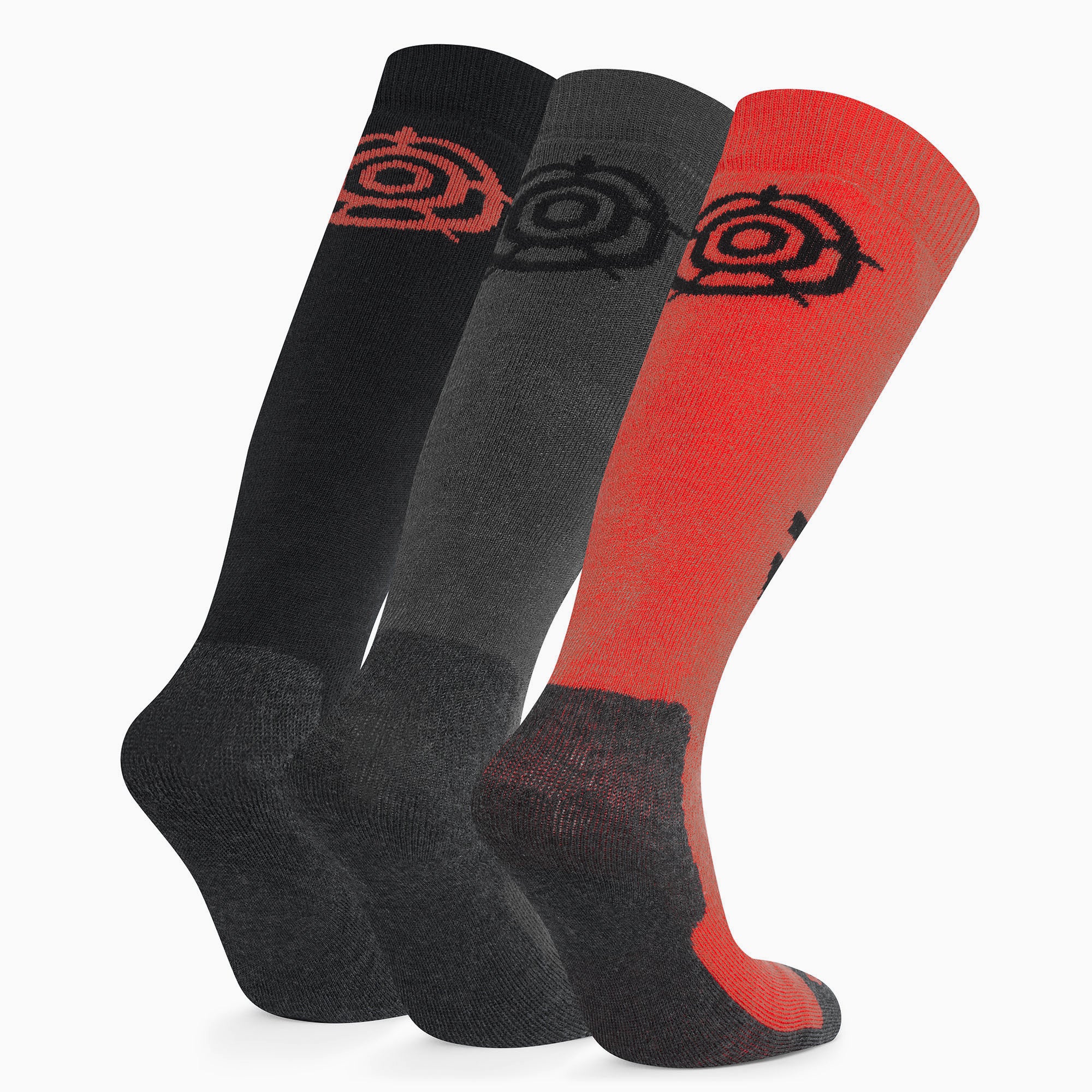 Bergenz 3 Pack Mens Ski Socks - Black/Dk Grey Marl/Fiery Orange - Image 2