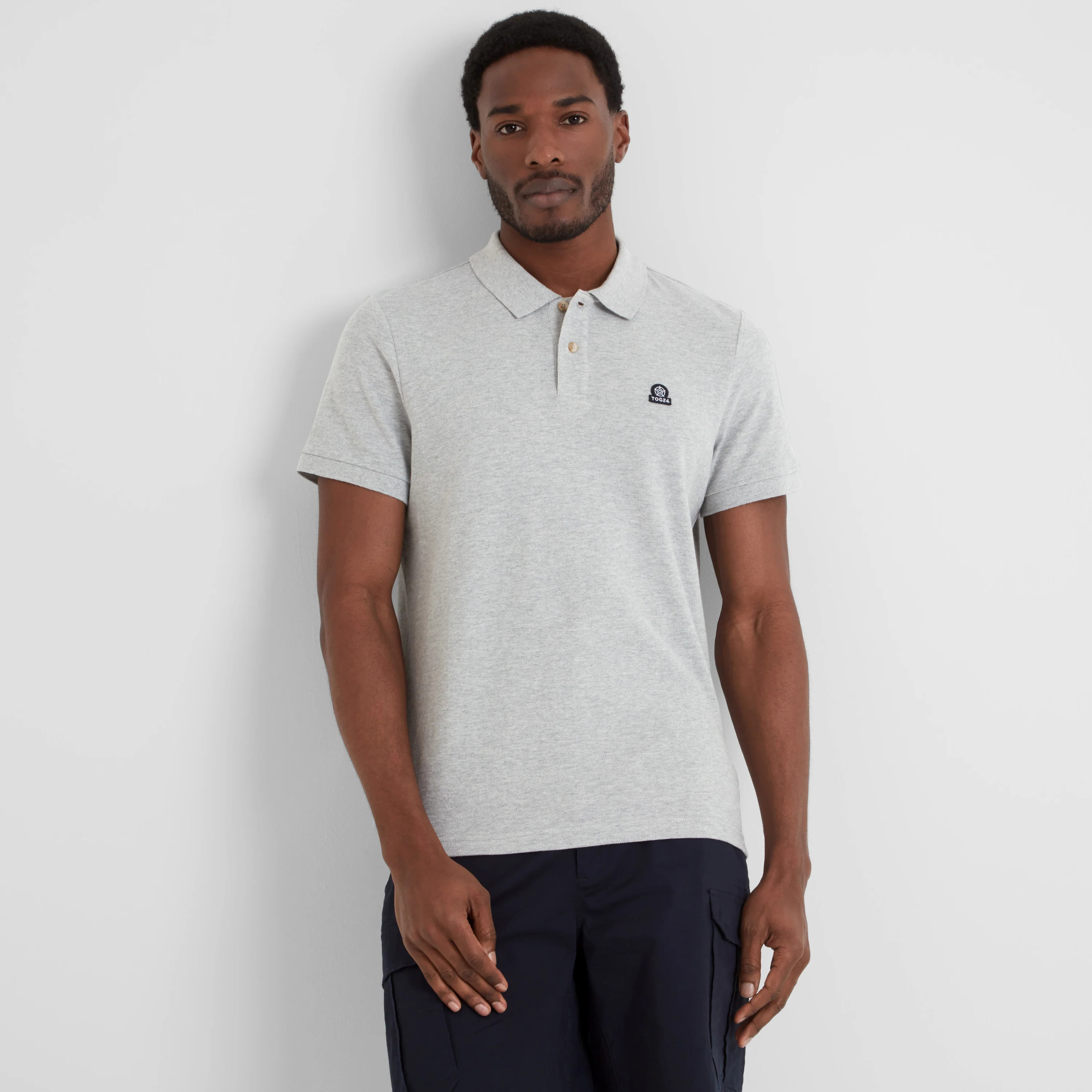 Braunton Mens 100% Cotton Pique Polo Shirt - Light Grey Marl - Image 2