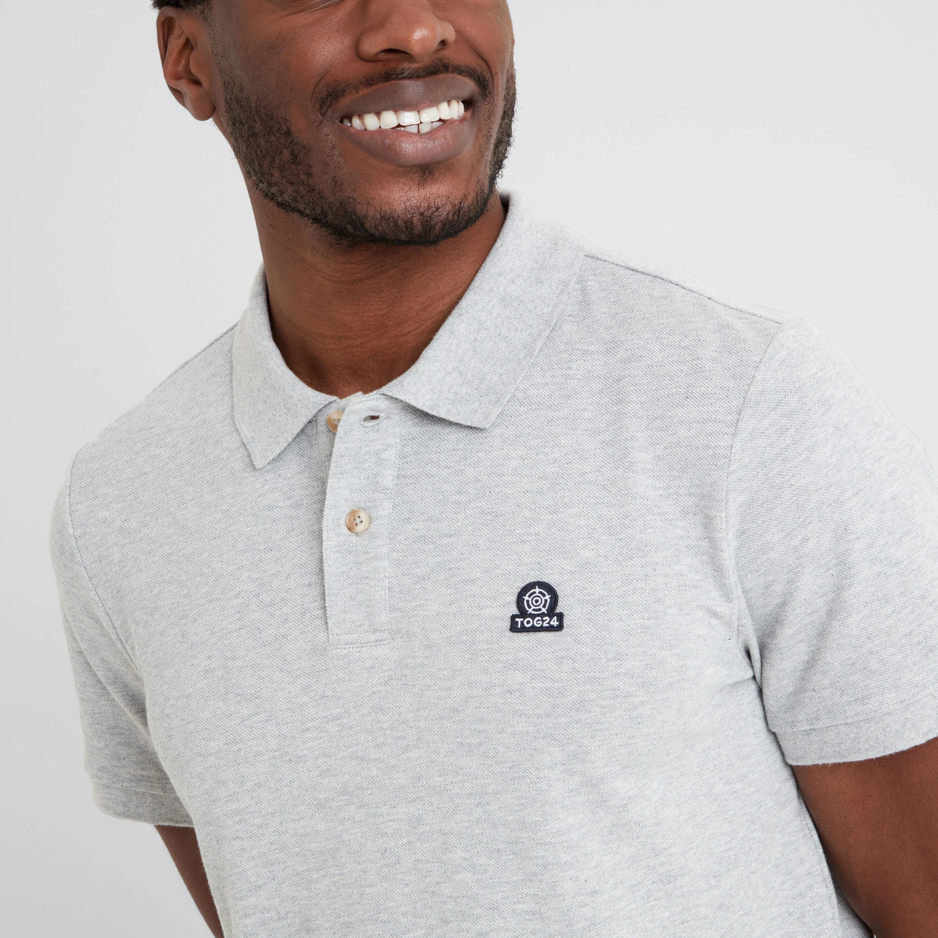 Braunton Mens 100% Cotton Pique Polo Shirt - Light Grey Marl - Image 4