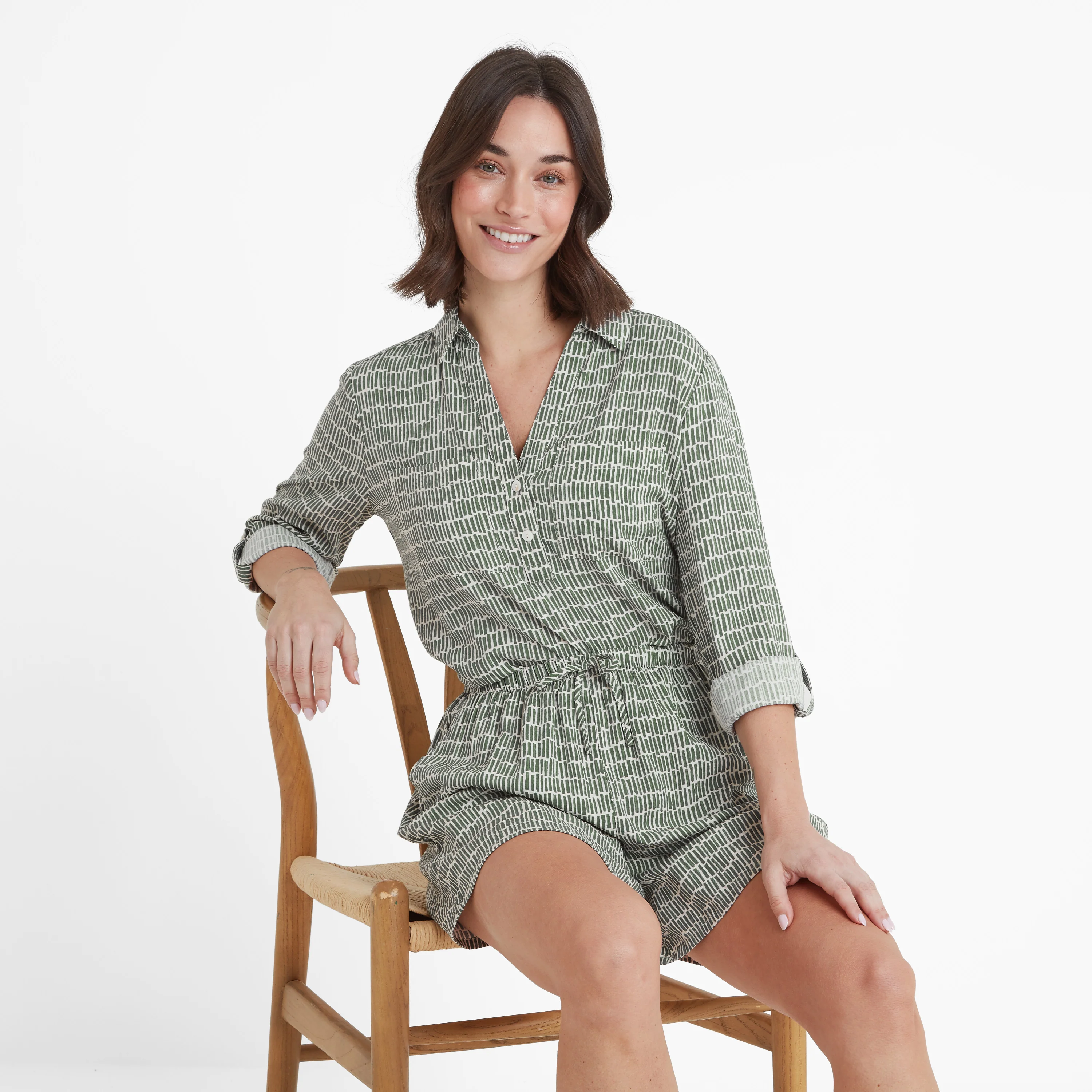 Callie Womens Ecoverse Shorts - Green Dash Print - Image 4