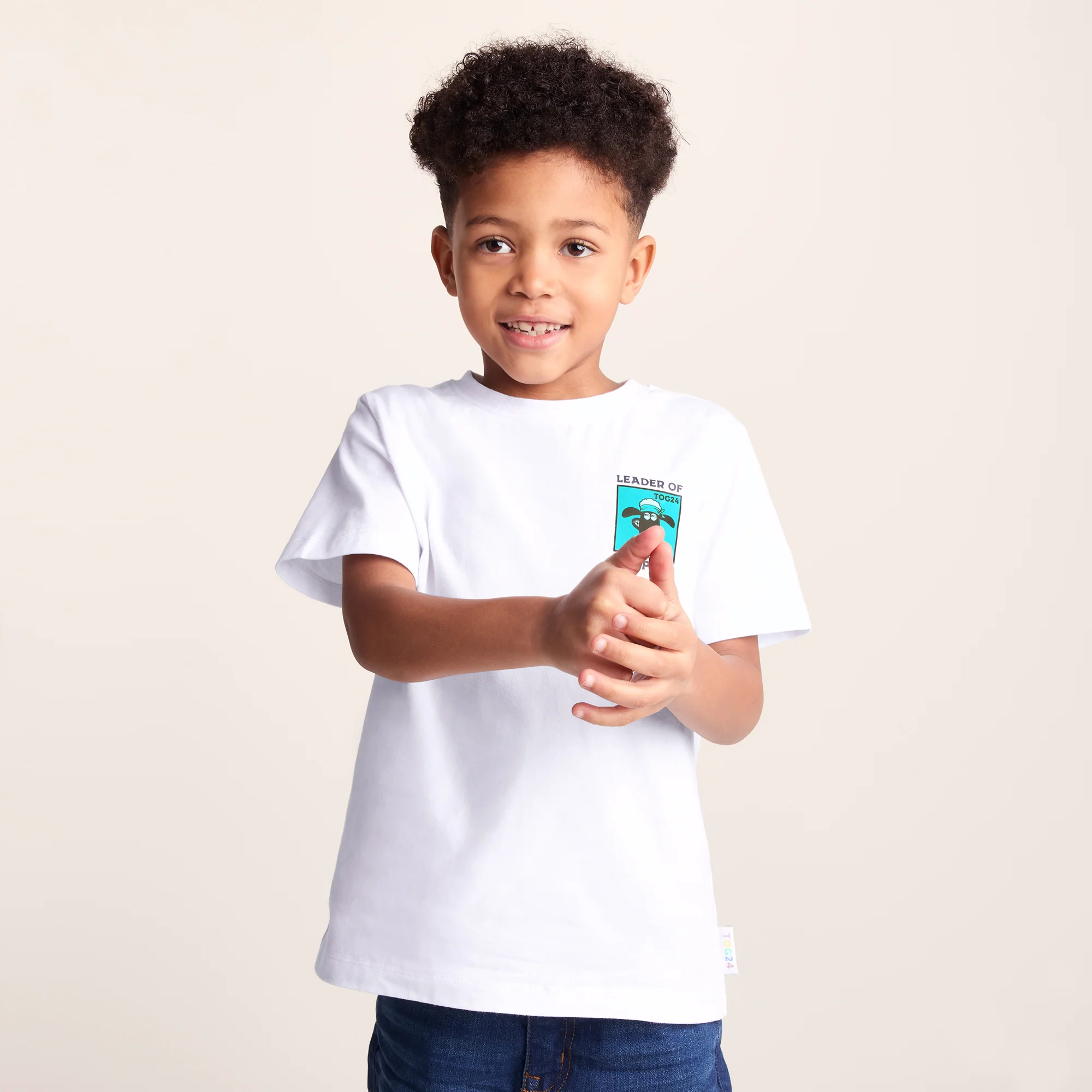 Cameroon Kids Shaun the Sheep T-Shirt - Optic White/Spearmint Green