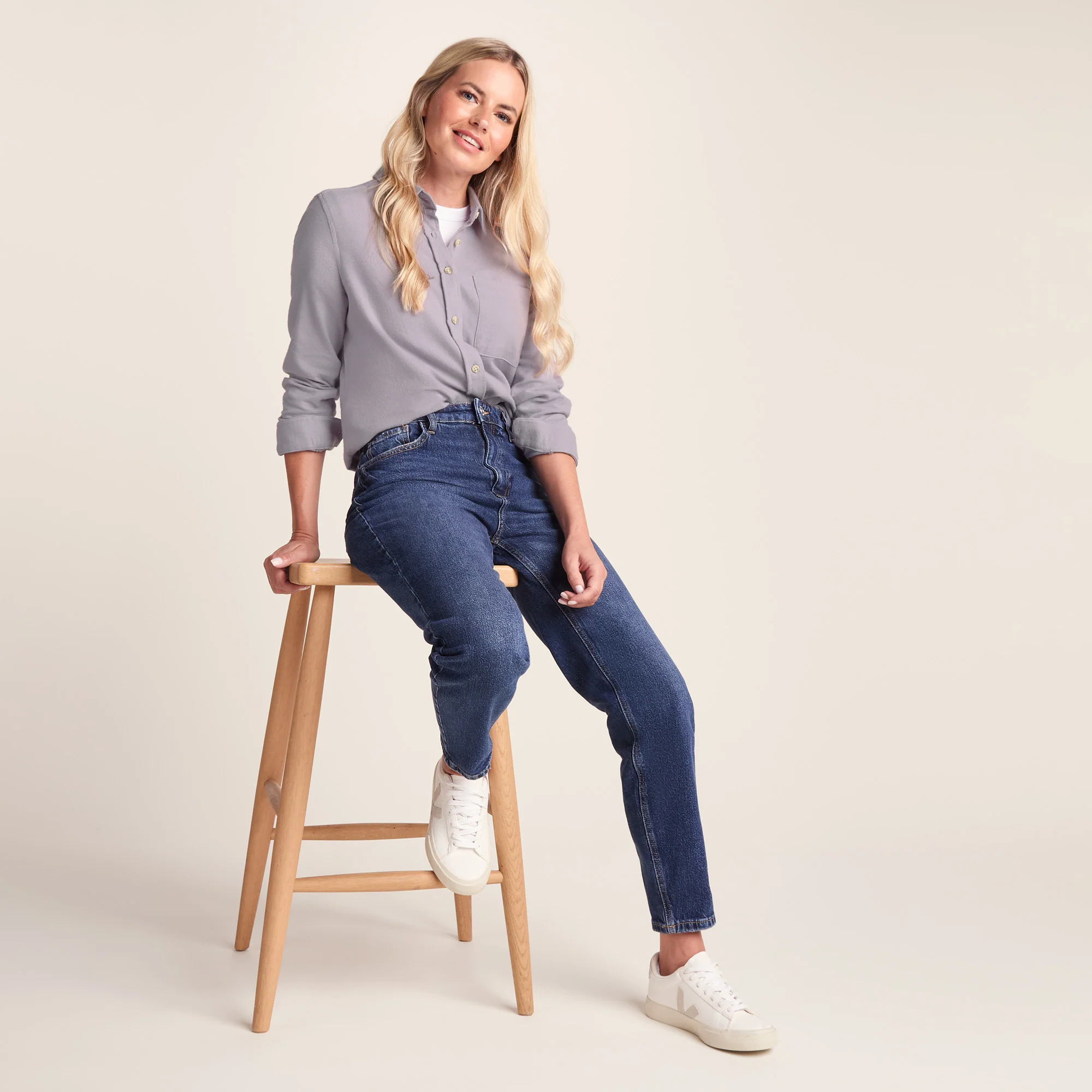 Caswell Womens Long Sleeve Cotton Herringbone Shirt - Lavender Grey - Image 5