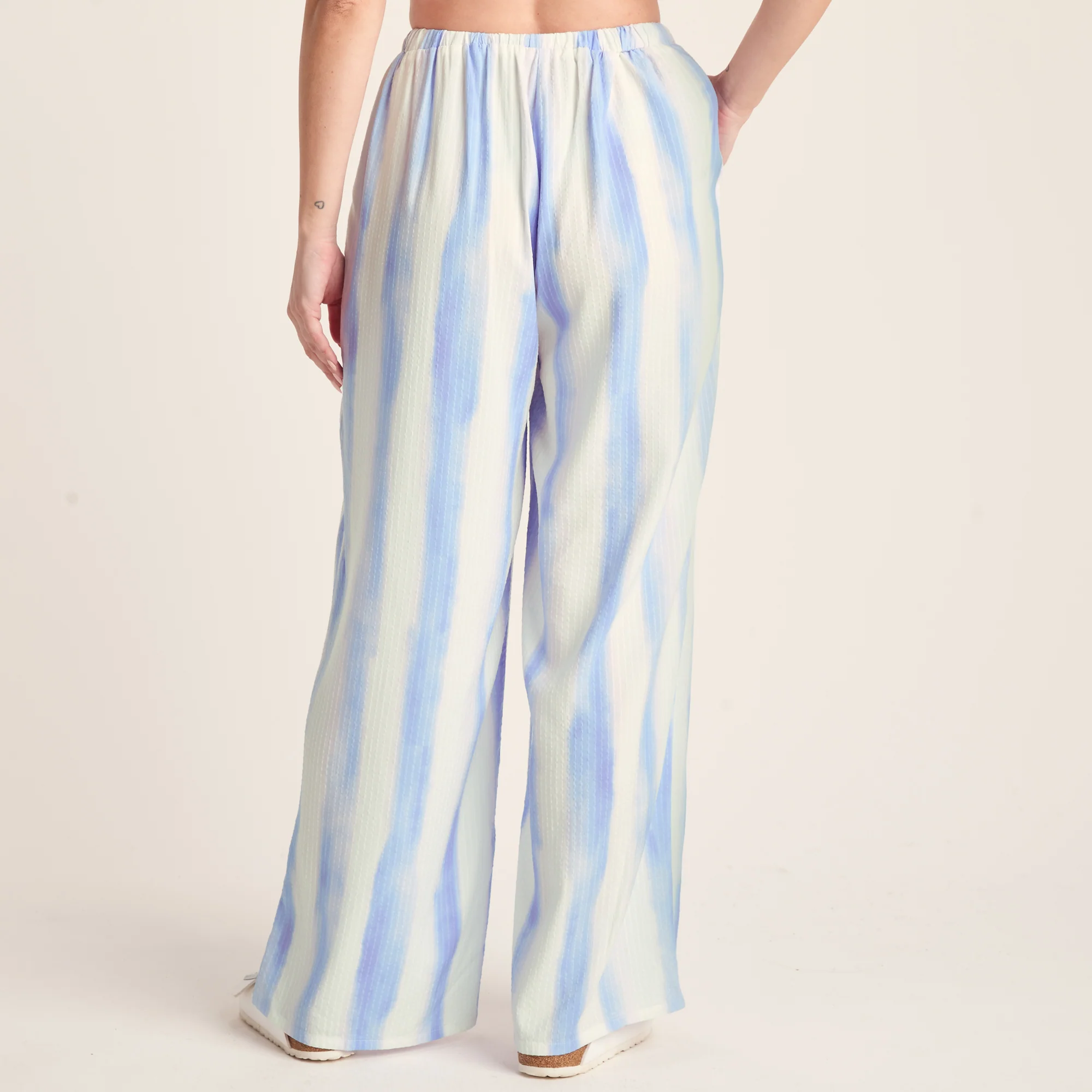 Christina Womens Wide Leg Lightweight Trousers - Blue Hues Print - Image 2
