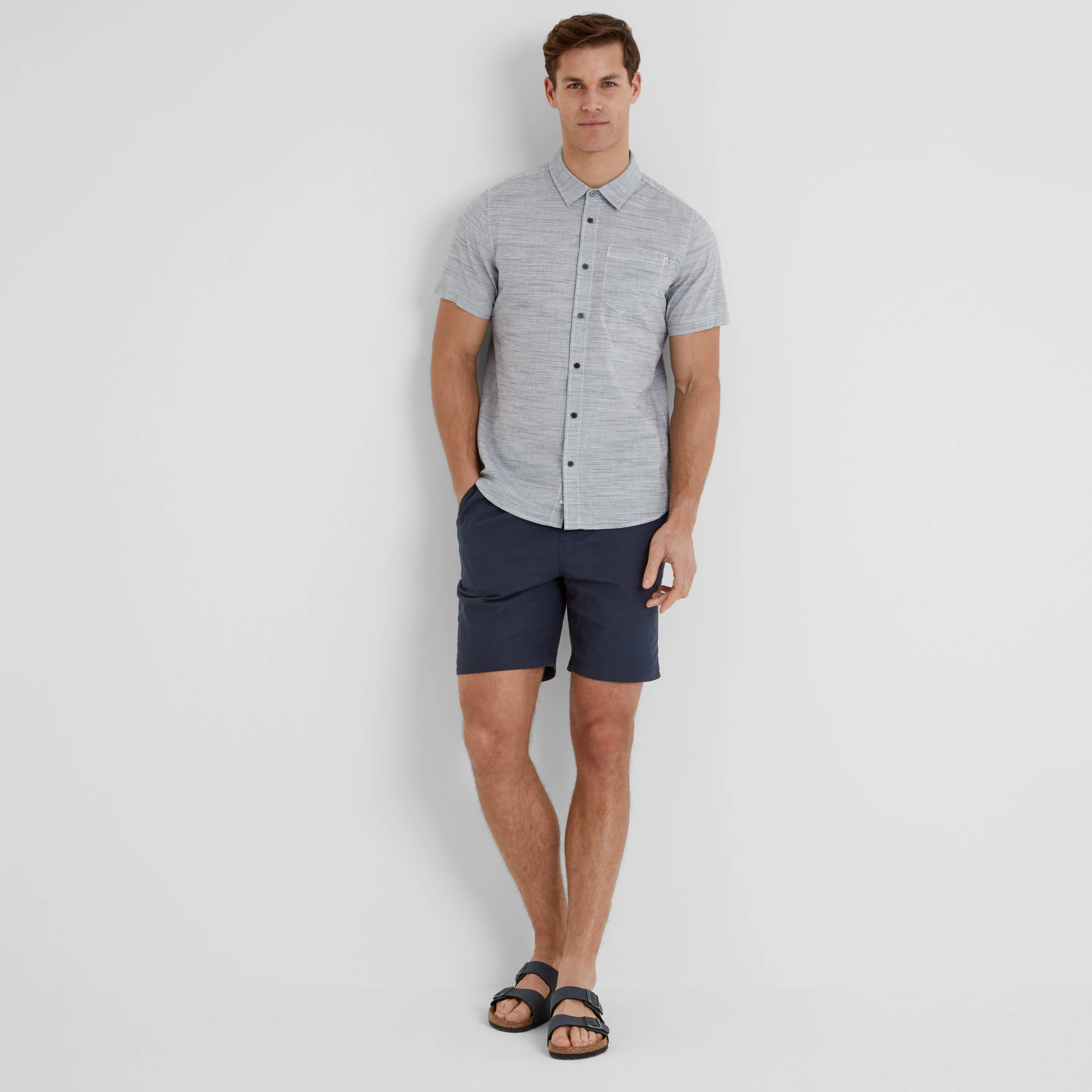 Christos Mens Short Sleeve 100% Cotton Supersoft Shirt - Dark Indigo Stripe