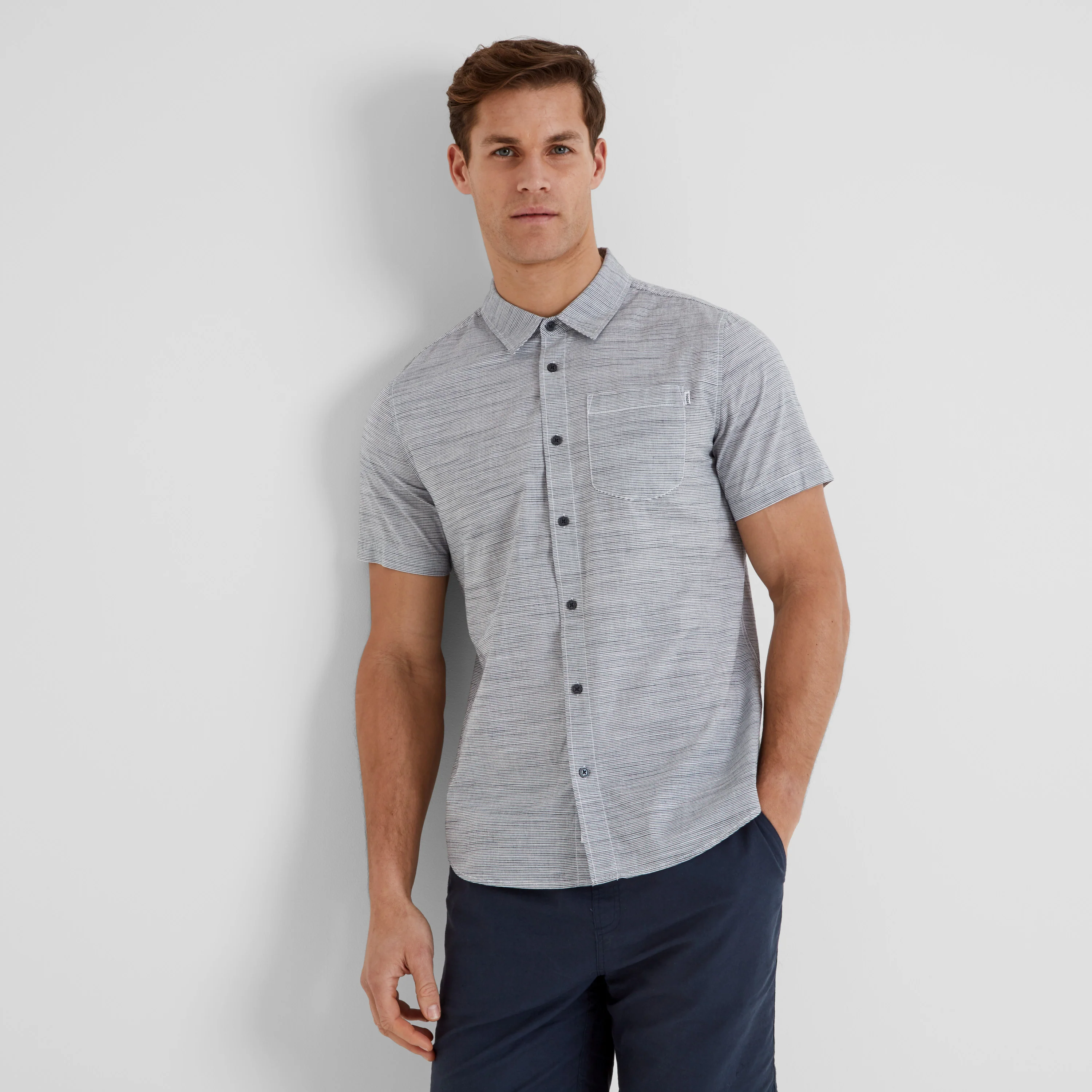 Christos Mens Short Sleeve 100% Cotton Supersoft Shirt - Dark Indigo Stripe - Image 2