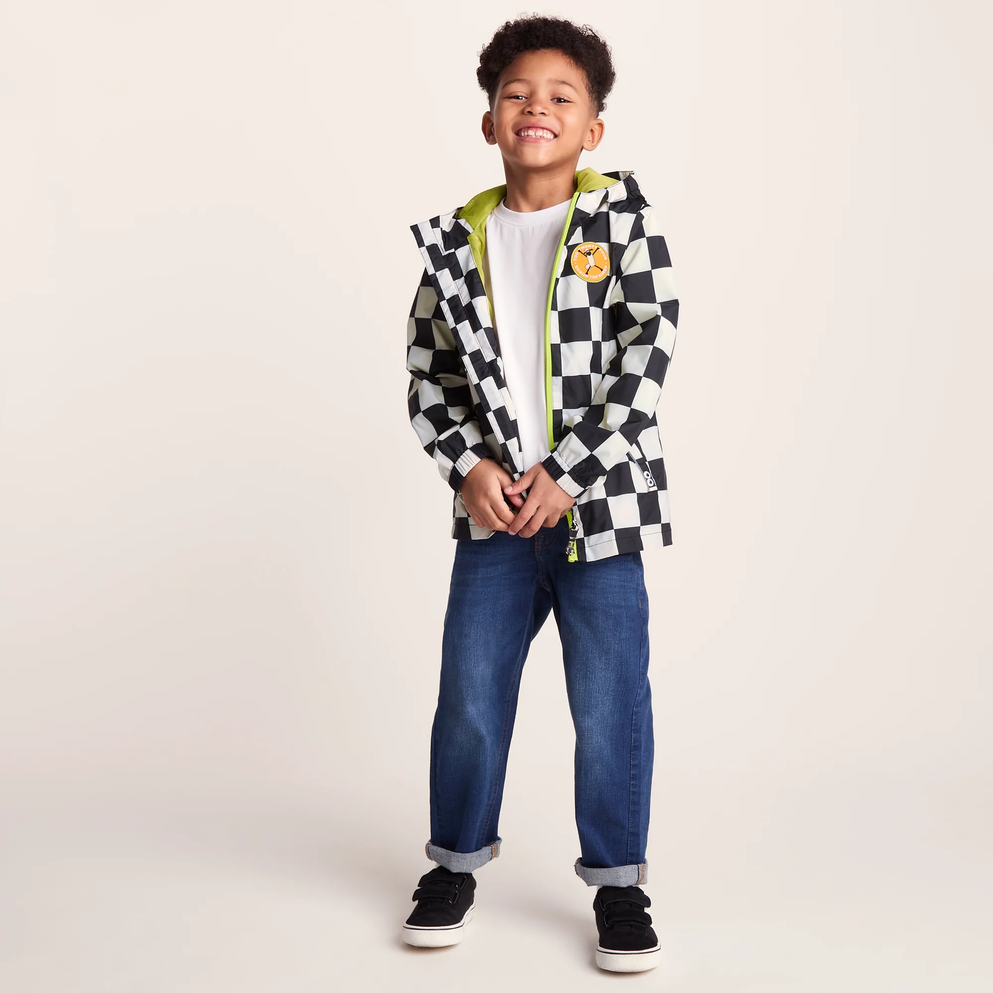 Cohampshire Kids Shaun the Sheep Waterproof Jacket - Black White Checkerboard - Image 2