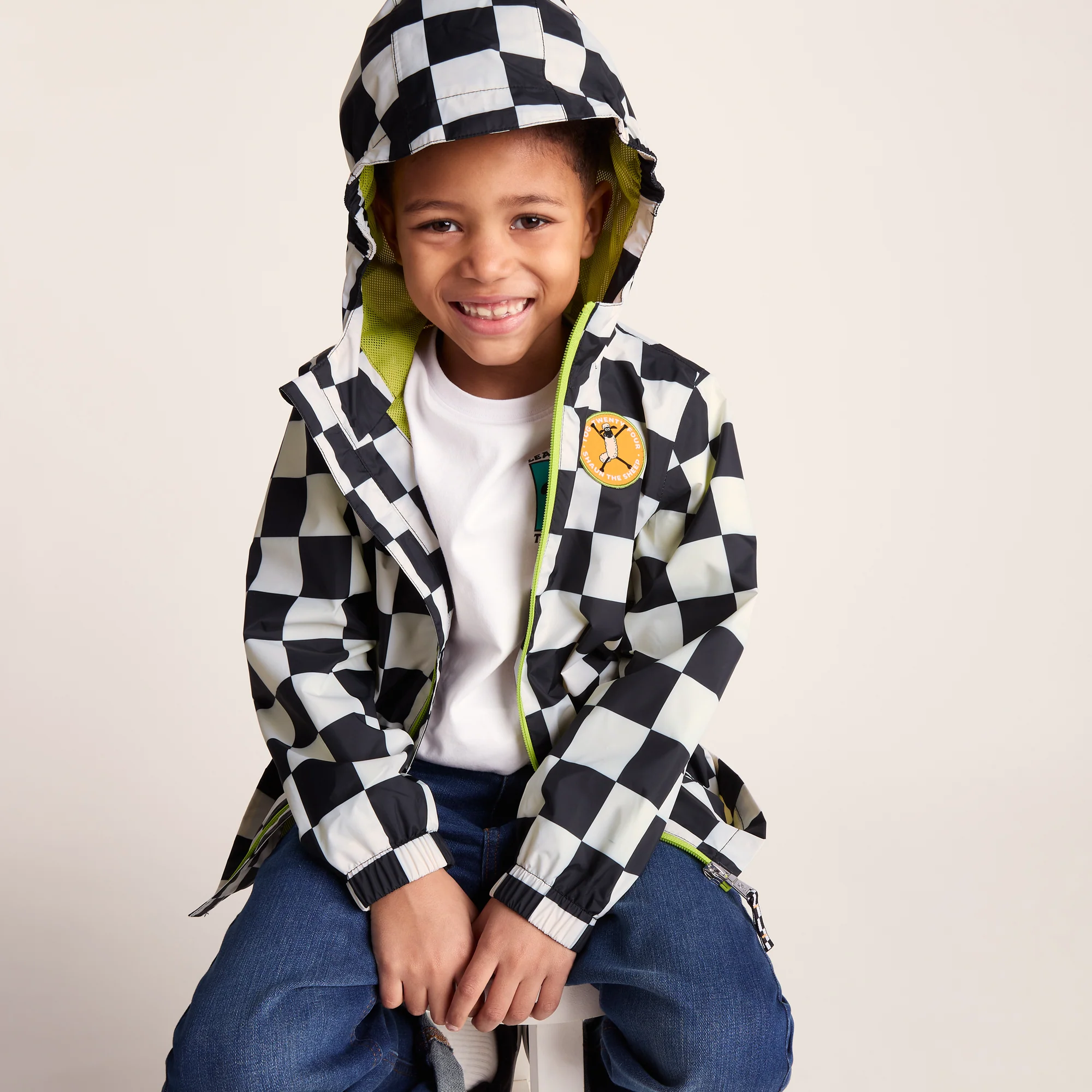 Cohampshire Kids Shaun the Sheep Waterproof Jacket - Black White Checkerboard - Image 4