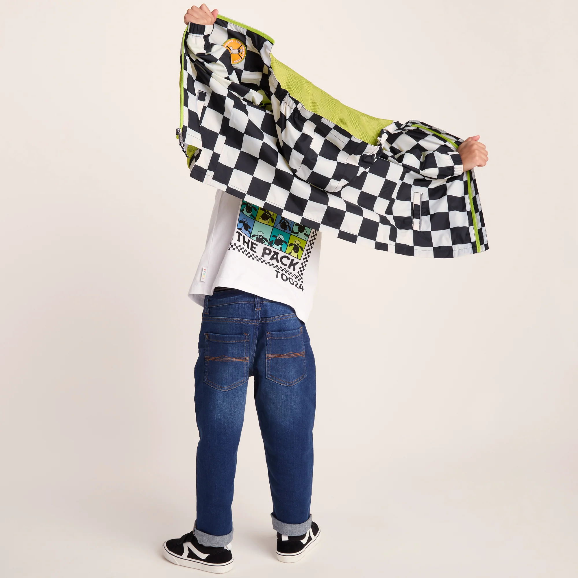 Cohampshire Kids Shaun the Sheep Waterproof Jacket - Black White Checkerboard - Image 6