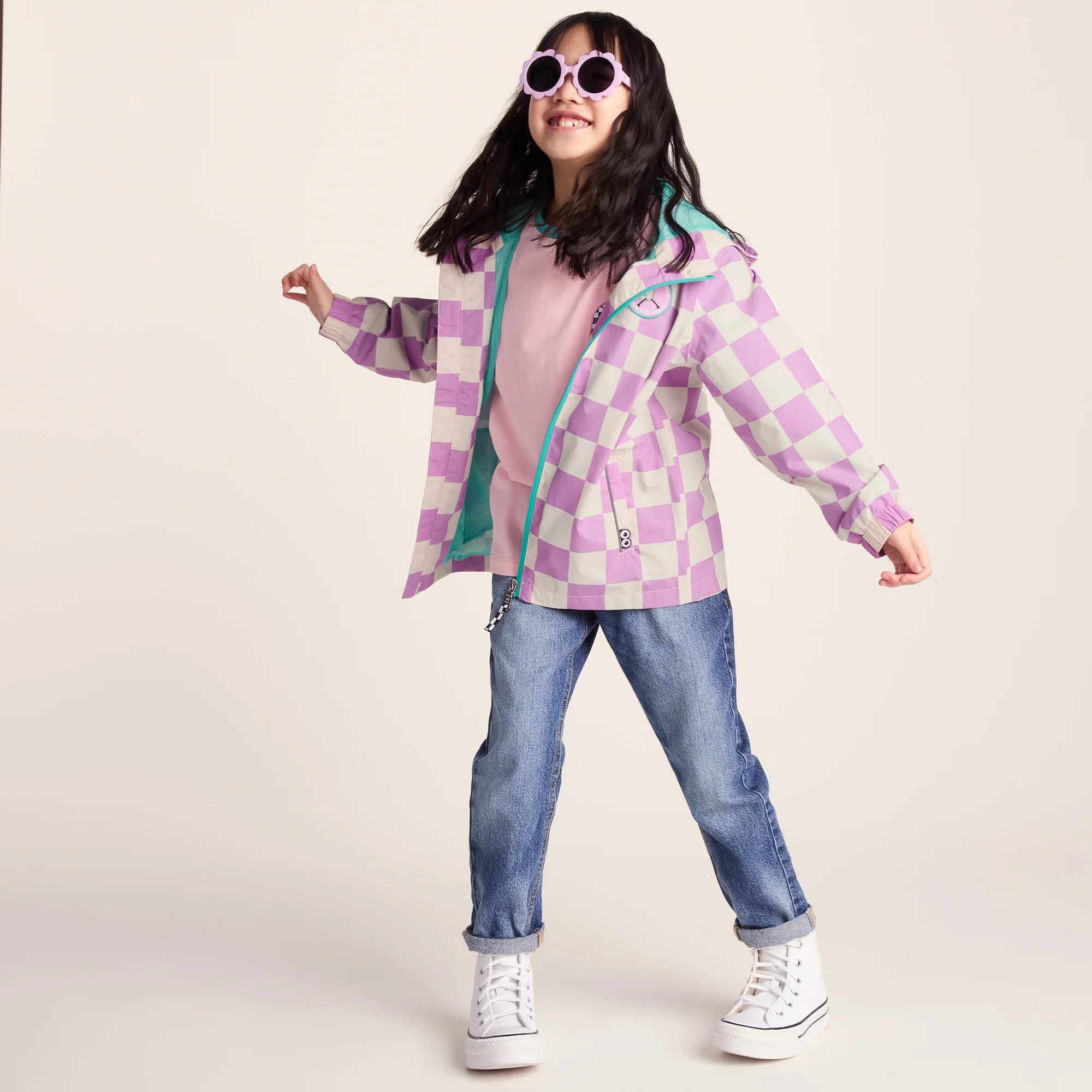 Cohampshire Kids Shaun the Sheep Waterproof Jacket - Lilac Haze/White Checkerboard - Image 3