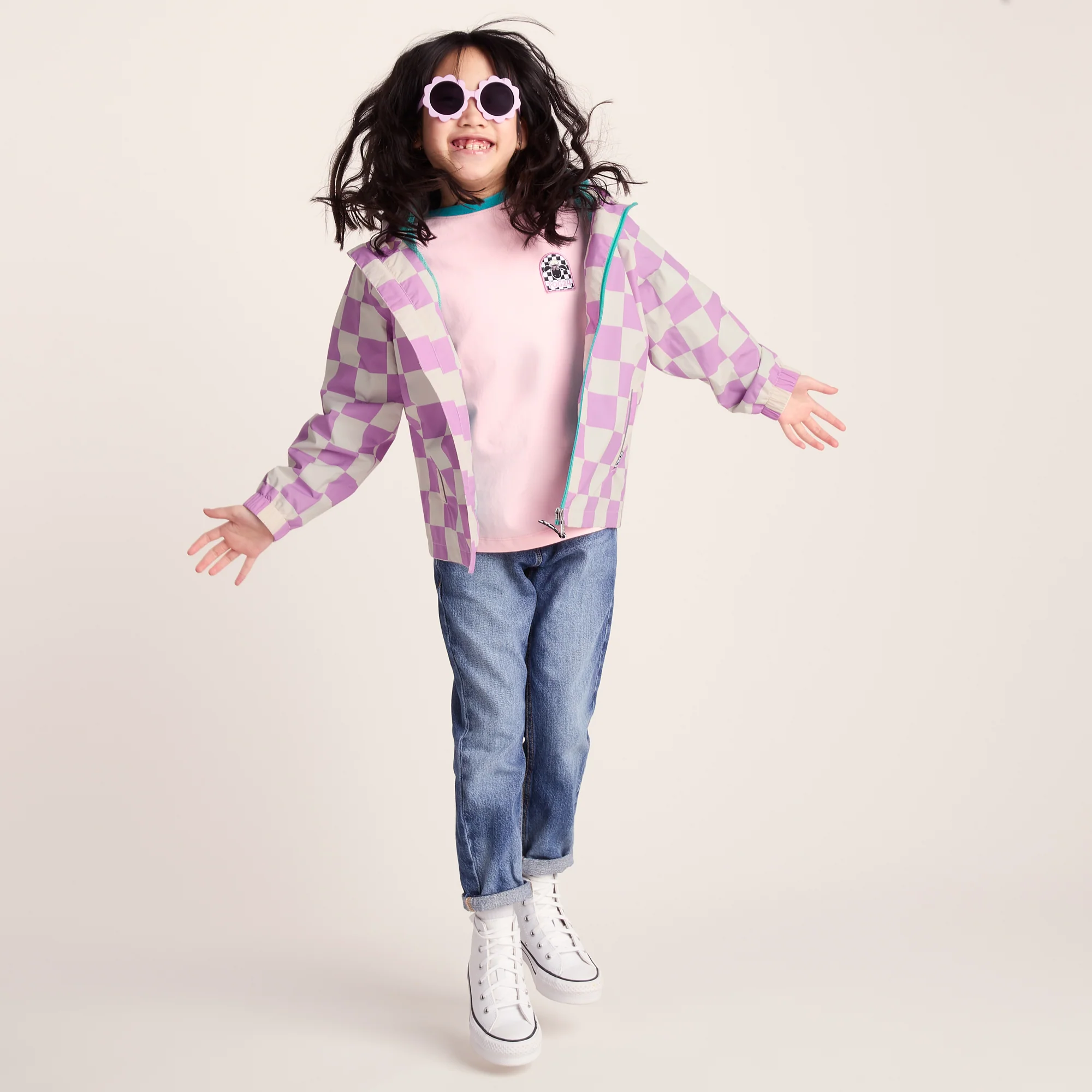 Cohampshire Kids Shaun the Sheep Waterproof Jacket - Lilac Haze/White Checkerboard - Image 4