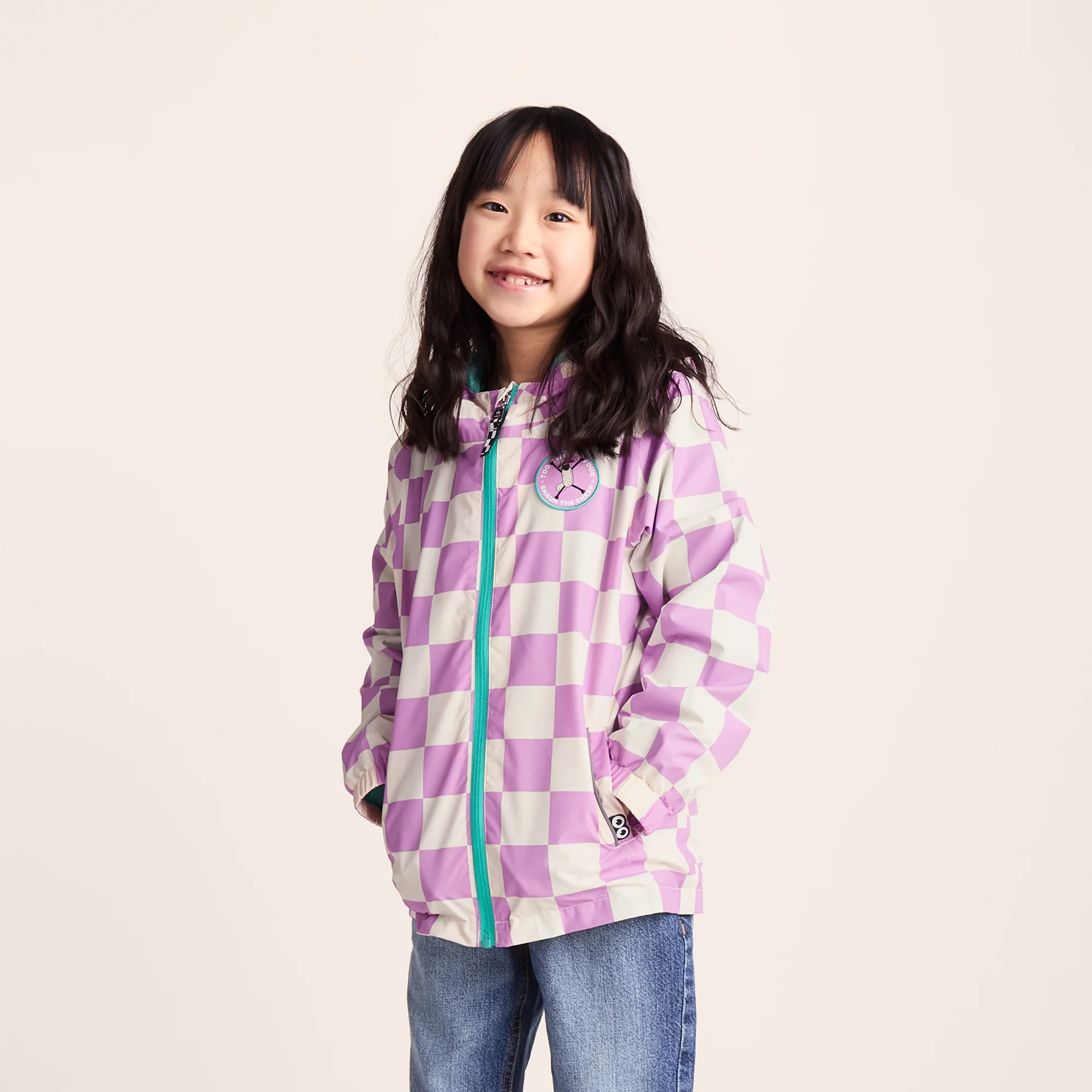 Cohampshire Kids Shaun the Sheep Waterproof Jacket - Lilac Haze/White Checkerboard - Image 7