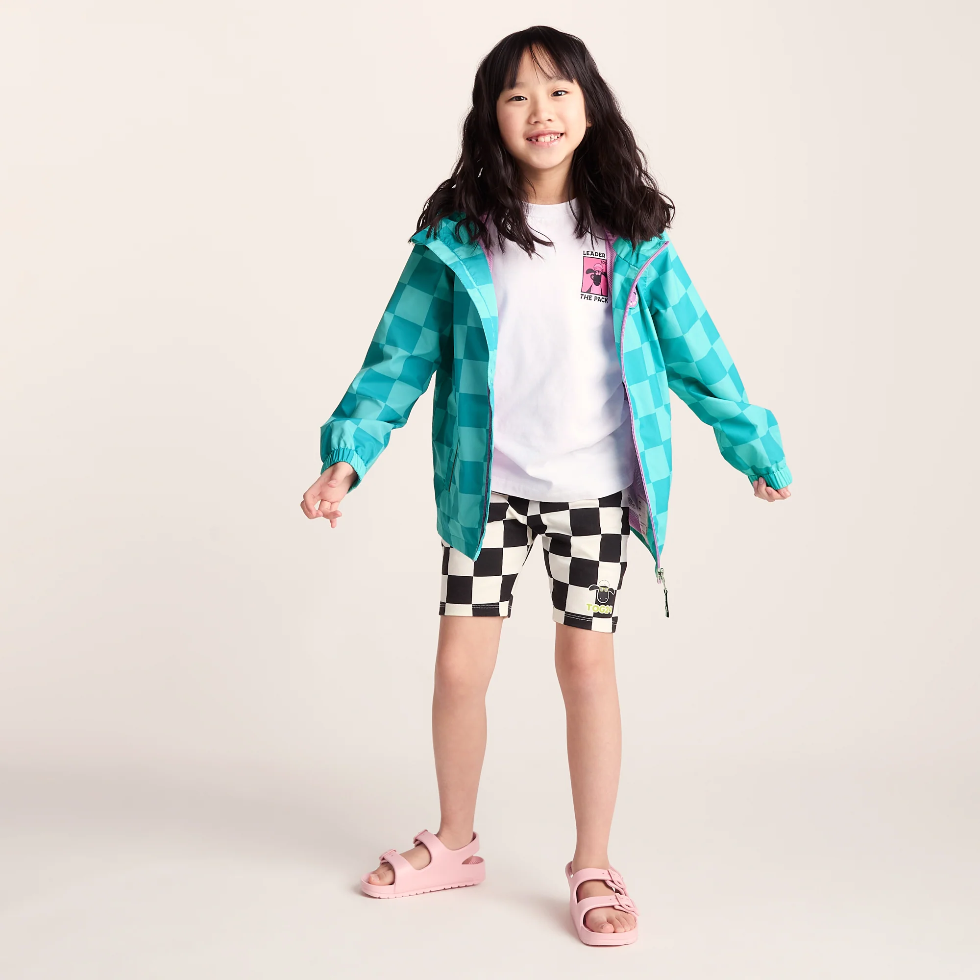 Cohampshire Kids Shaun the Sheep Waterproof Jacket - Spearmint/Bubblegum Checkerboard - Image 6
