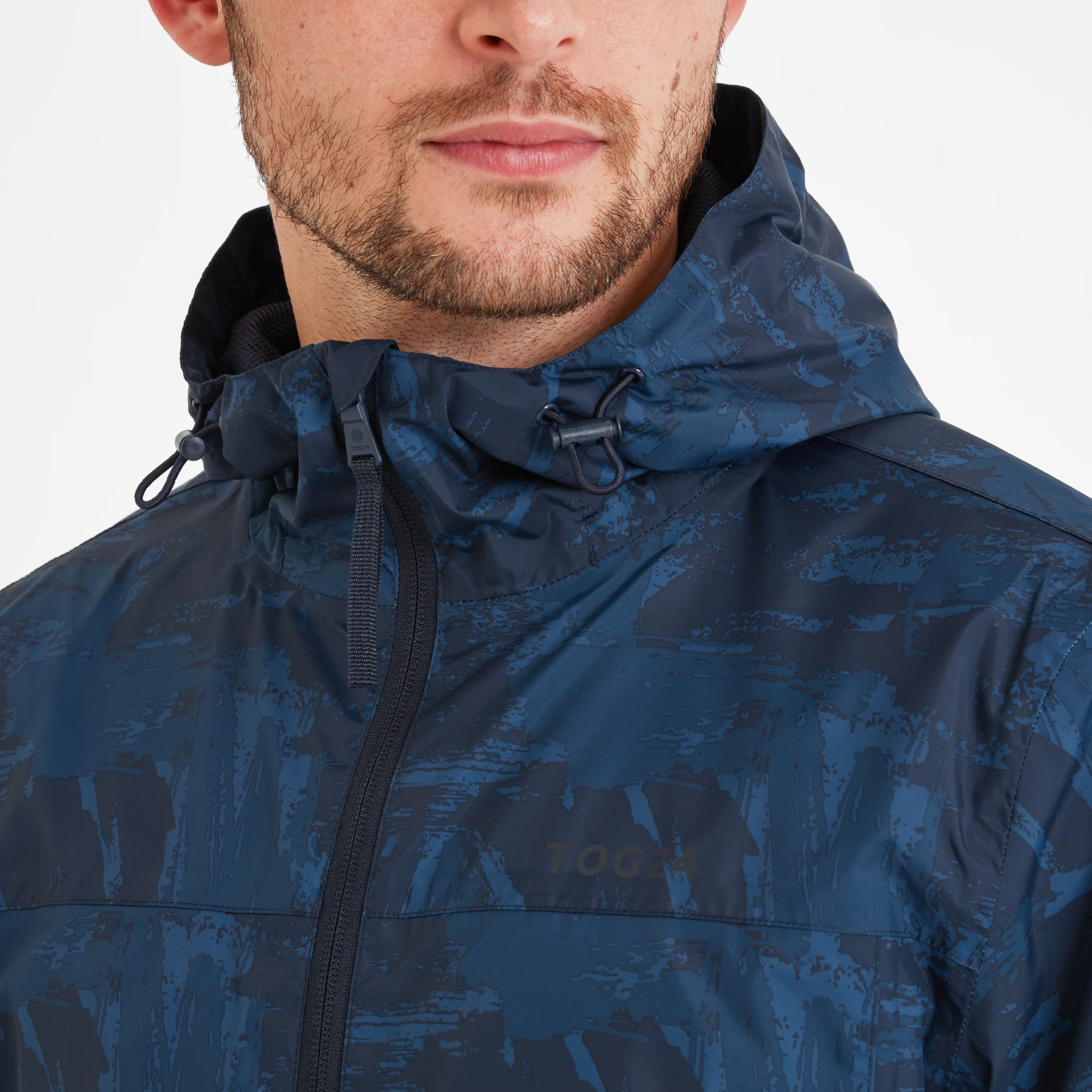 Craven Mens Waterproof Packaway Jacket - Dk Indigo Brushstroke Print - Image 4
