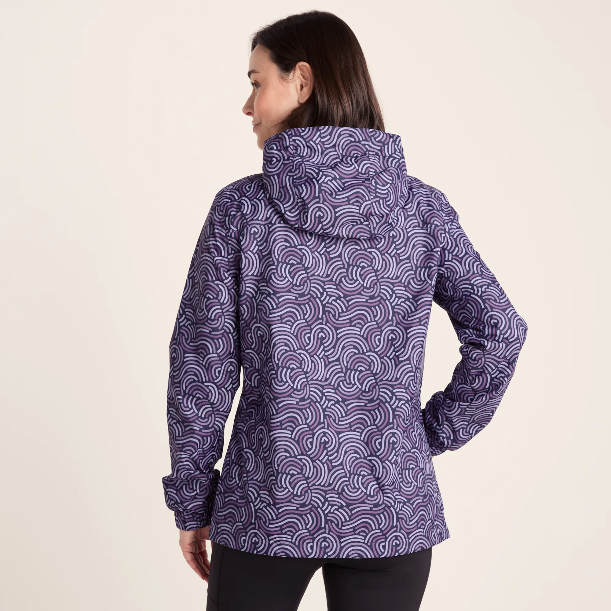 Craven Womens Waterproof Packaway Jacket - Dk Indigo/Lilac Blossom Wave Print - Image 4