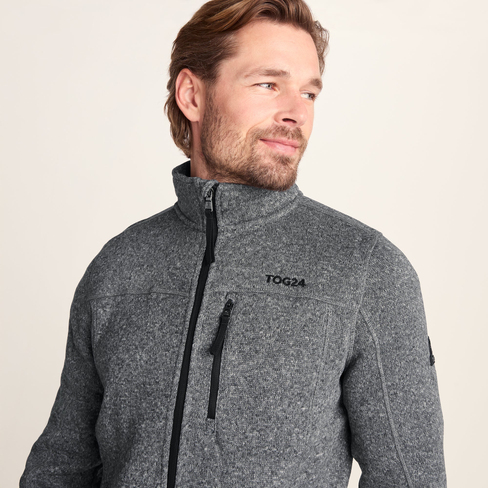 Cresswell Mens Knitlook Fleece Jacket - Dark Grey Marl - Image 5
