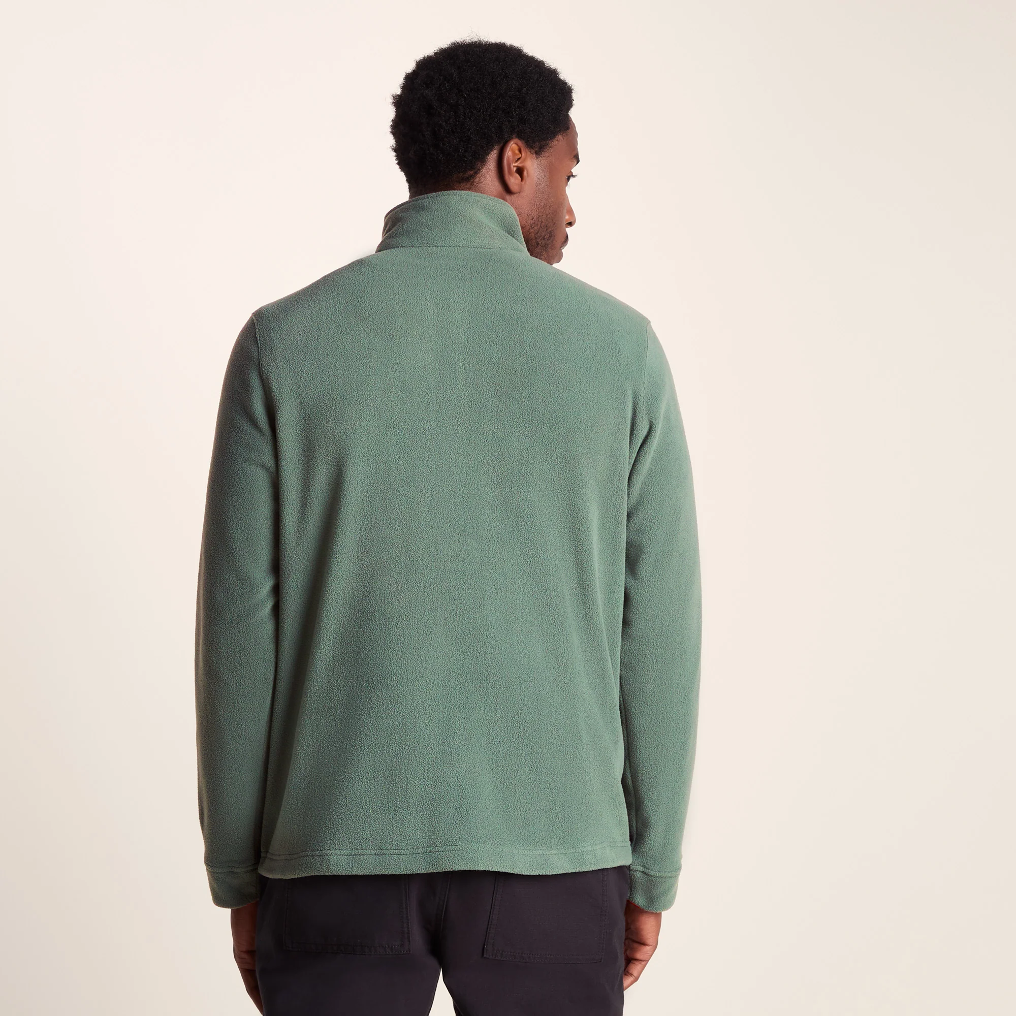 Dowson Mens Relaxed Fit Microfleece Zip Neck - Black/Light Forest - Image 3
