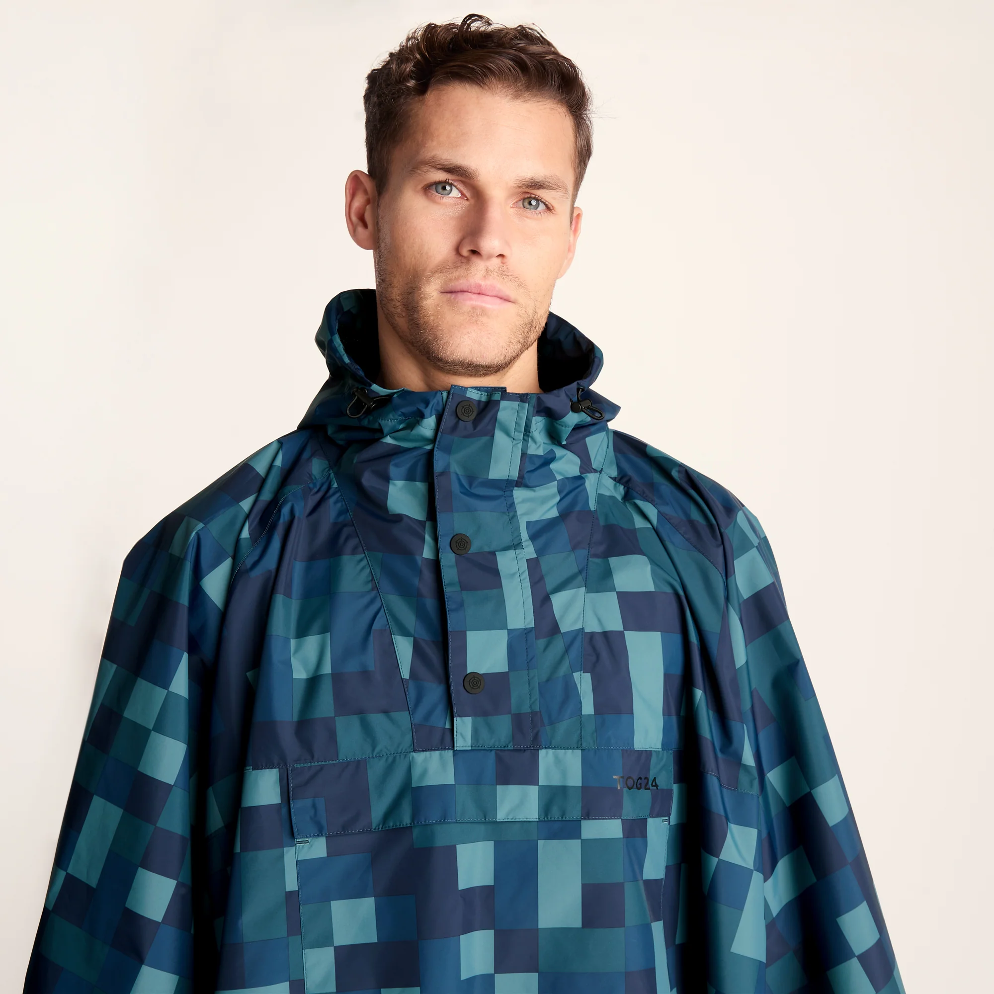 Drench Unisex Waterproof Poncho - Blue Pixel Print - Image 4