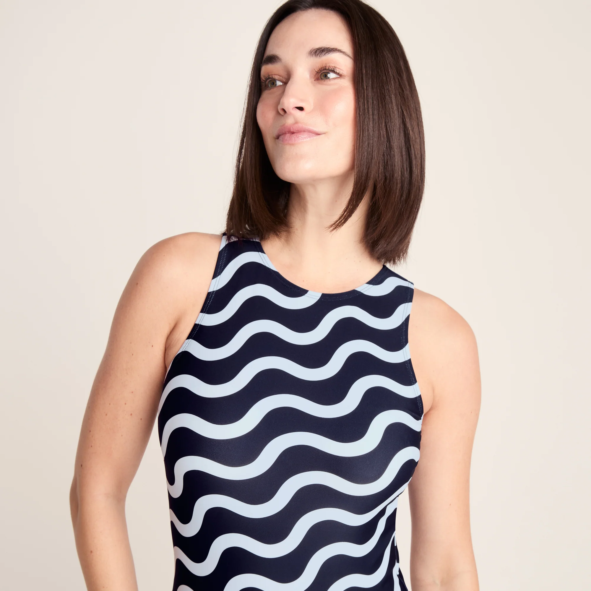 Elaini Womens One Piece Swimsuit - Oxford Blue Wave Print - Image 5