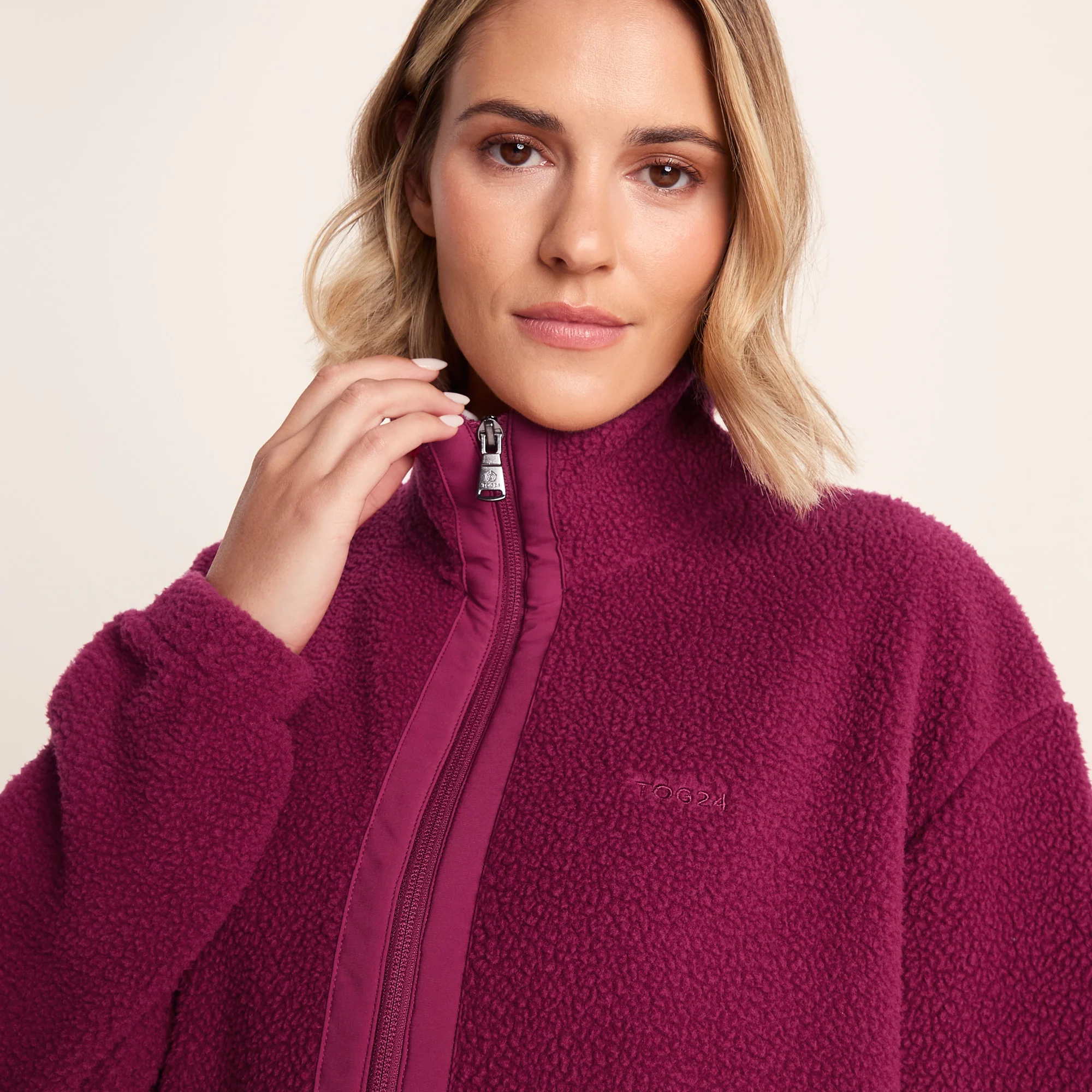 Emilie Womens Relaxed Fit Sherpa Fleece - Washed Burgundy - Image 5