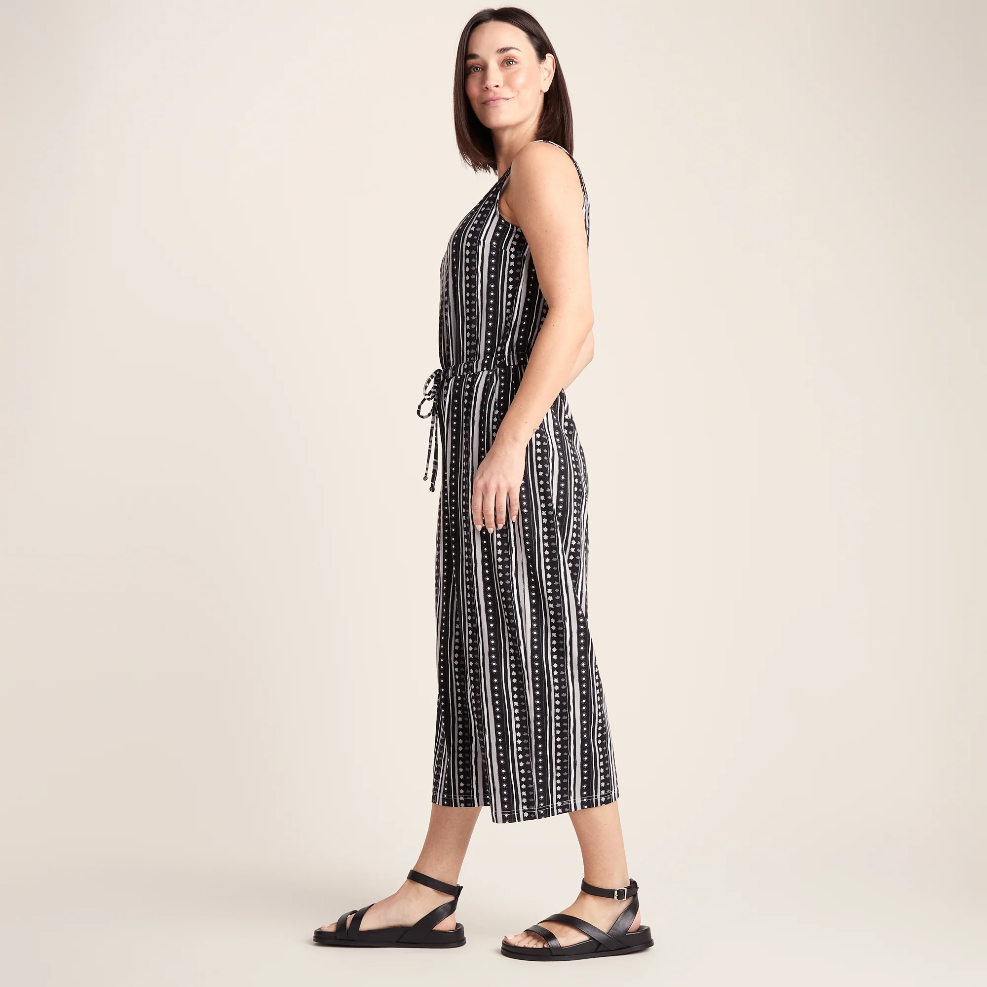 Emmie Womens Supersoft Jumpsuit - Black Doodle Stripe Print - Image 4