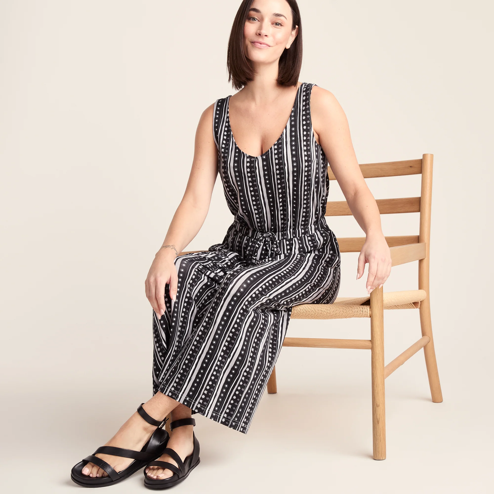 Emmie Womens Supersoft Jumpsuit - Black Doodle Stripe Print - Image 5