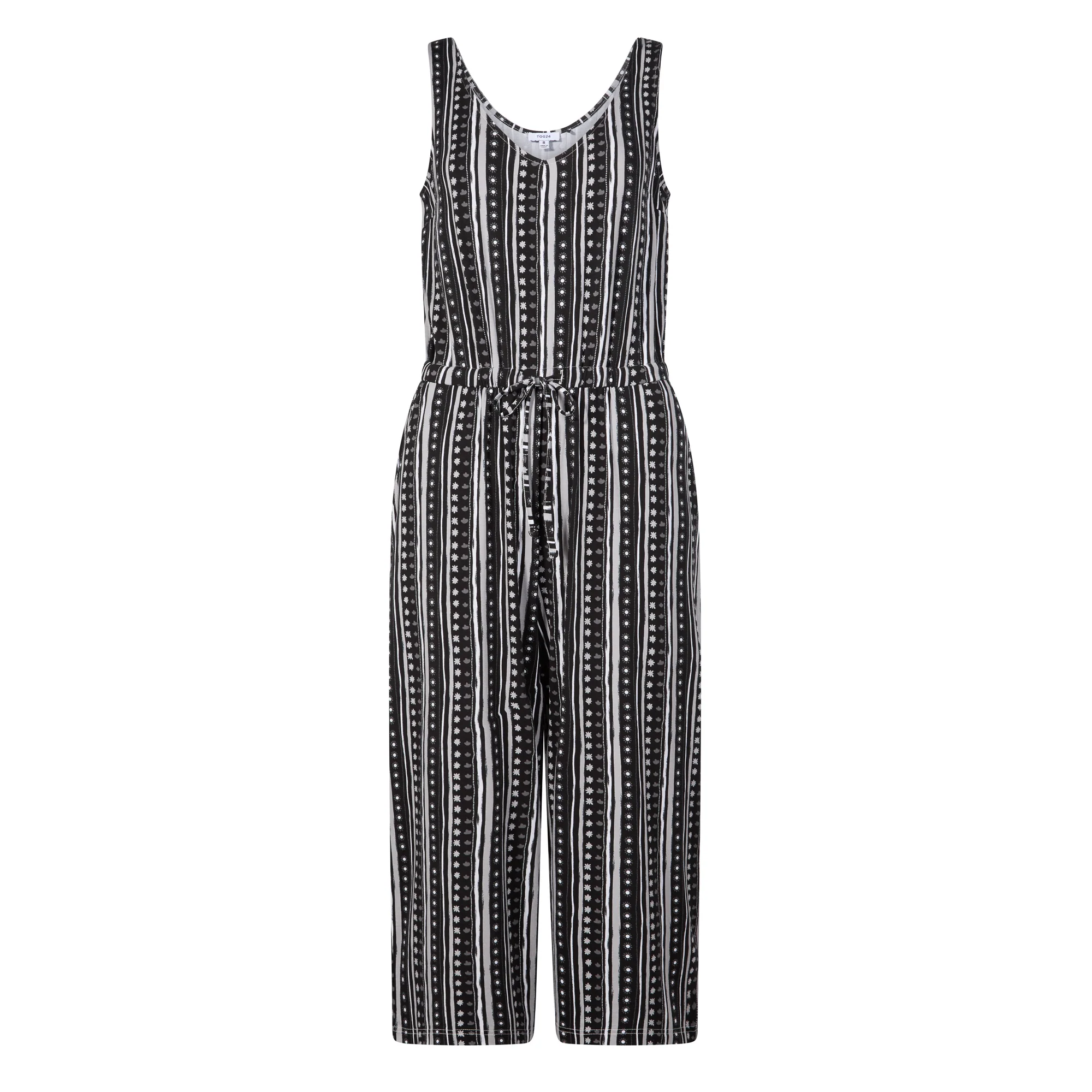 Emmie Womens Supersoft Jumpsuit - Black Doodle Stripe Print - Image 6