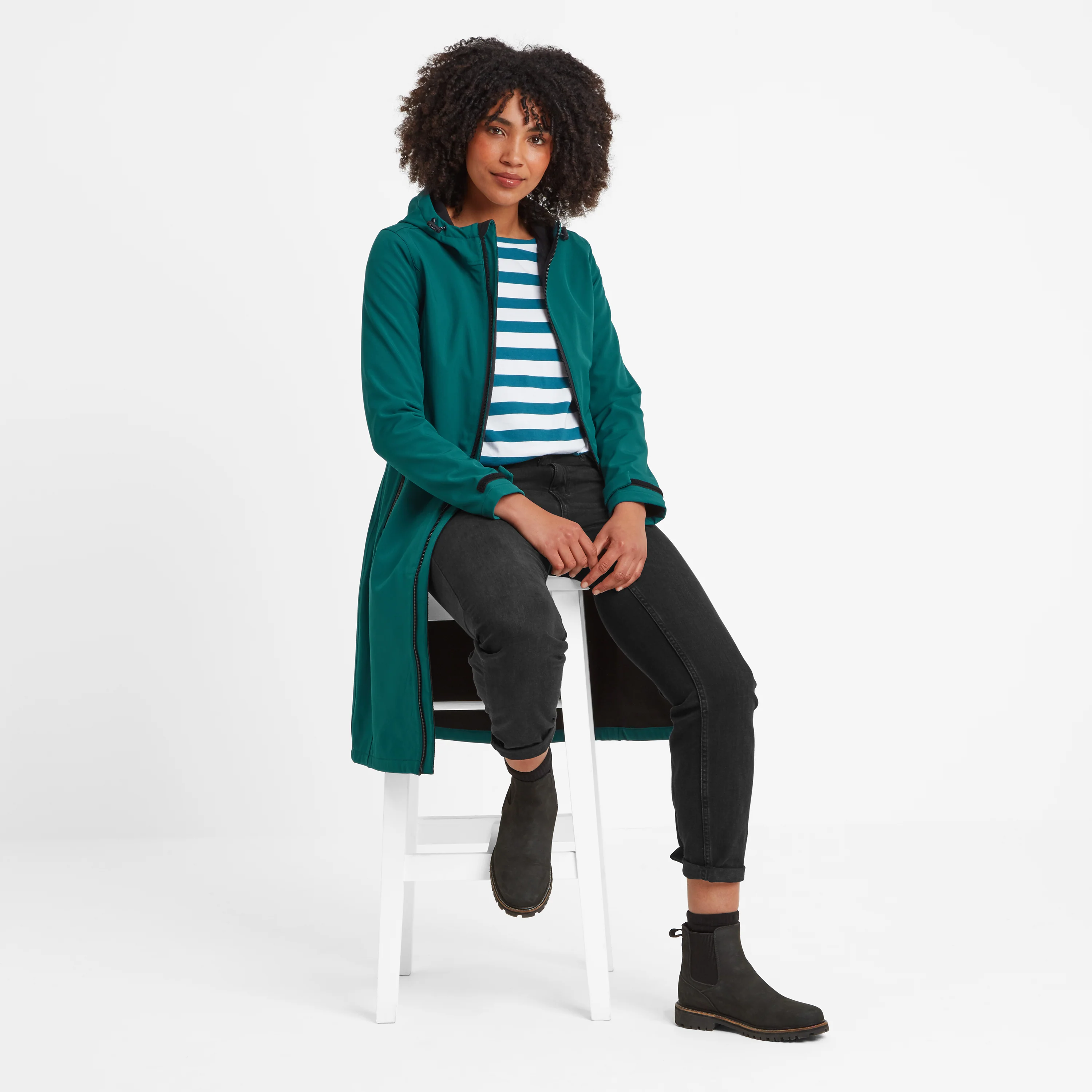 Enya Womens Longline Waterproof Softshell Jacket - Deep Teal - Image 3