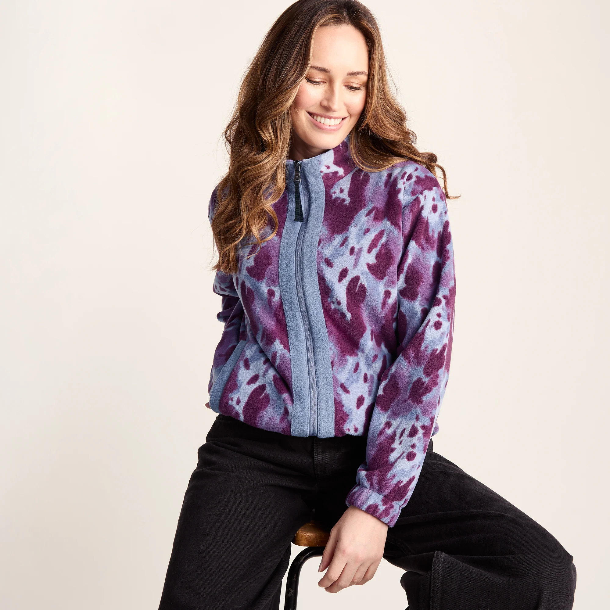 Firan Womens Relaxed Fit Microfleece Jacket - Smokey Blue Print - Image 4