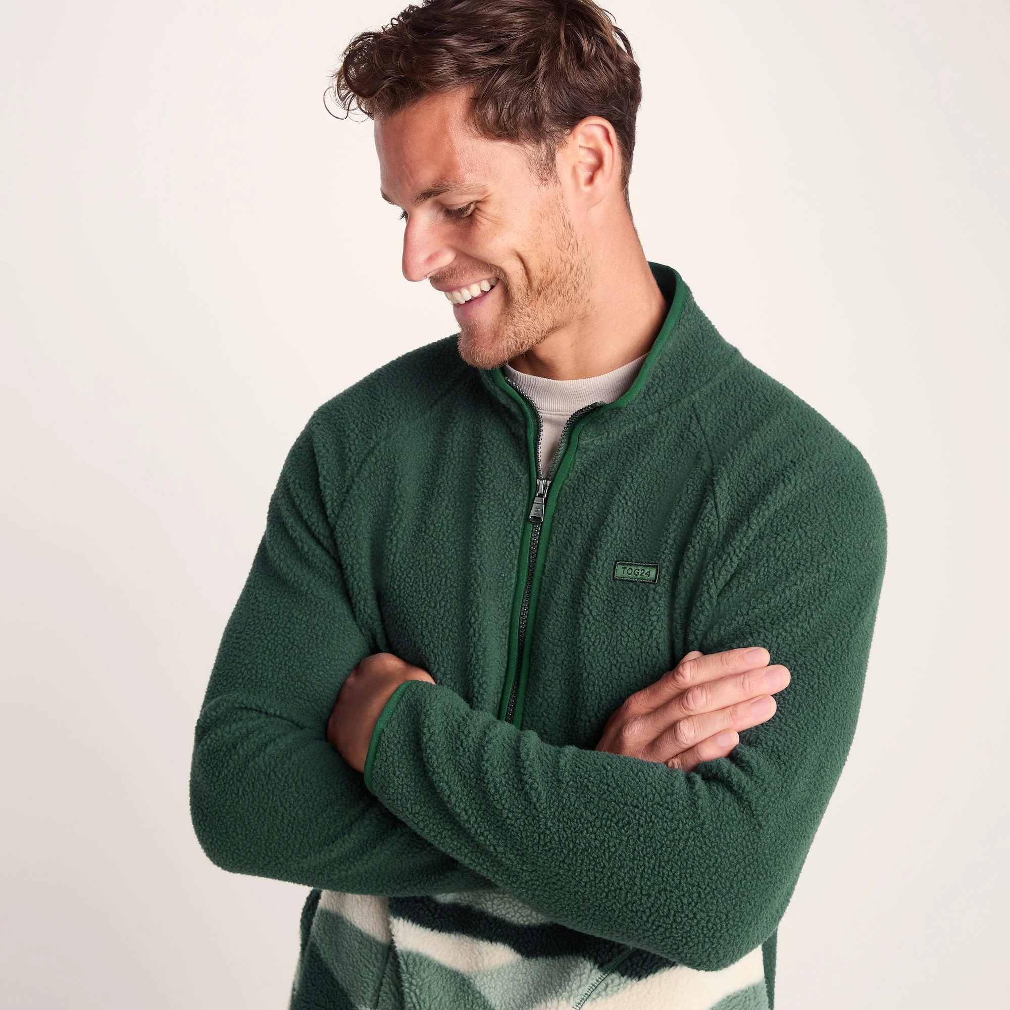 Flaxley Mens Sherpa Fleece - Racing Green Landscape Print - Image 6