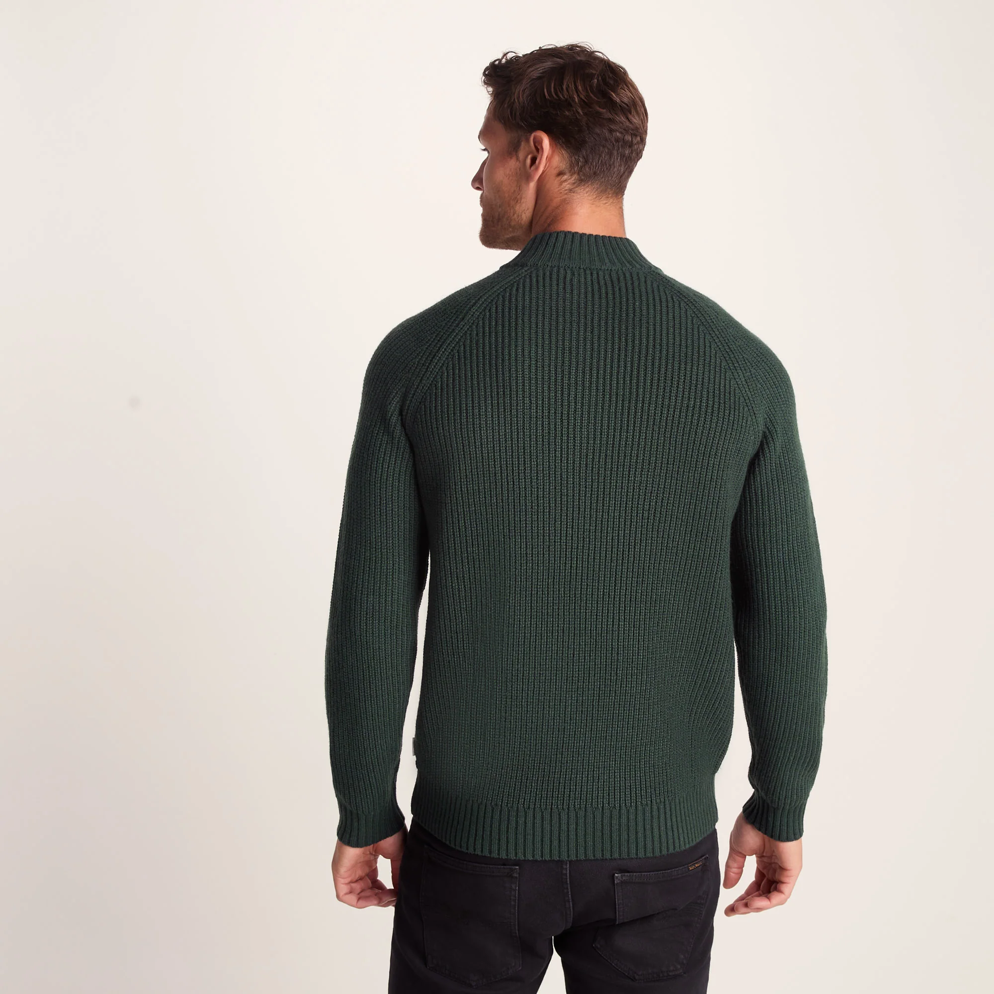 Glen Mens Chunky Knitted Zip Neck Jumper - Racing Green - Image 5