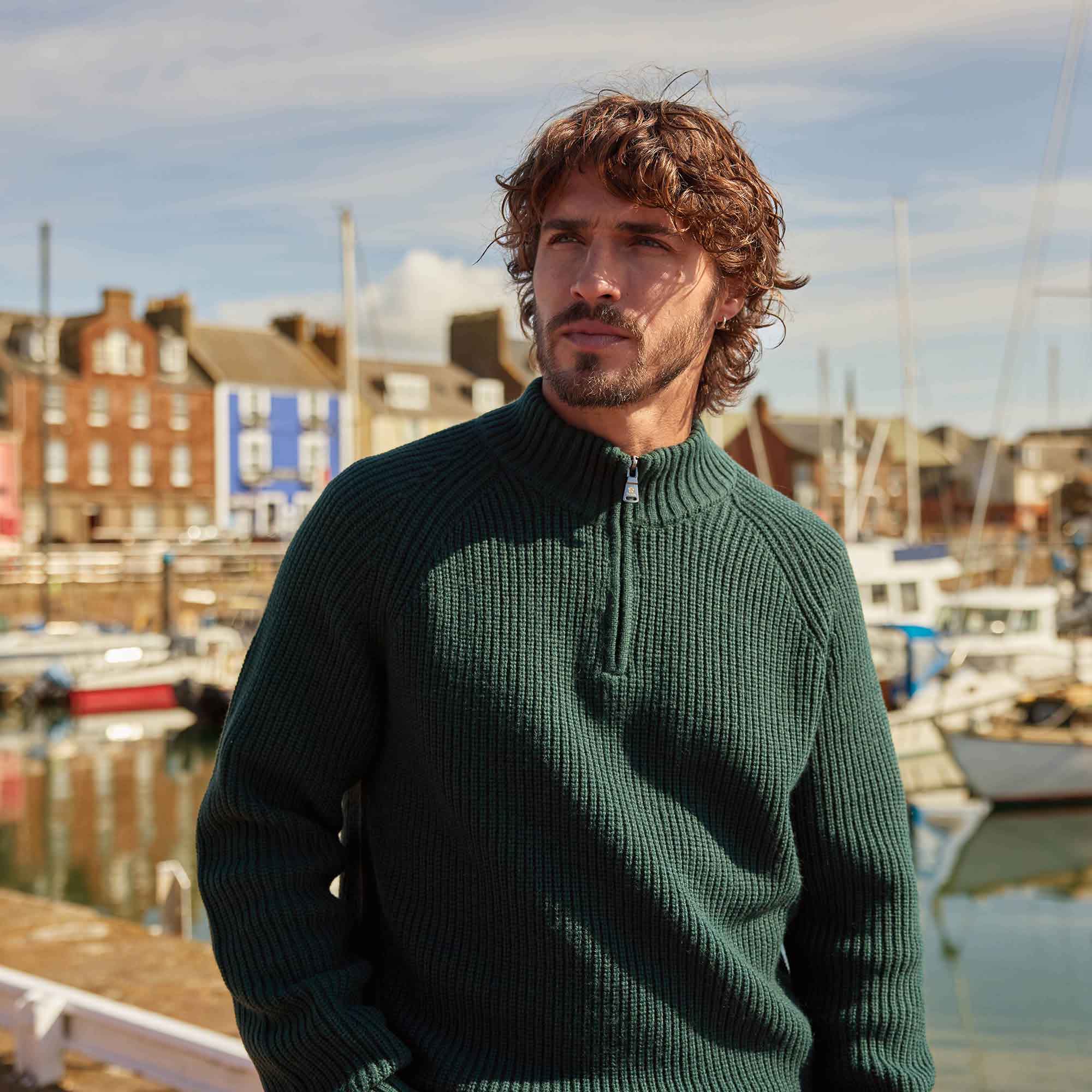 Glen Mens Chunky Knitted Zip Neck Jumper - Racing Green - Image 6
