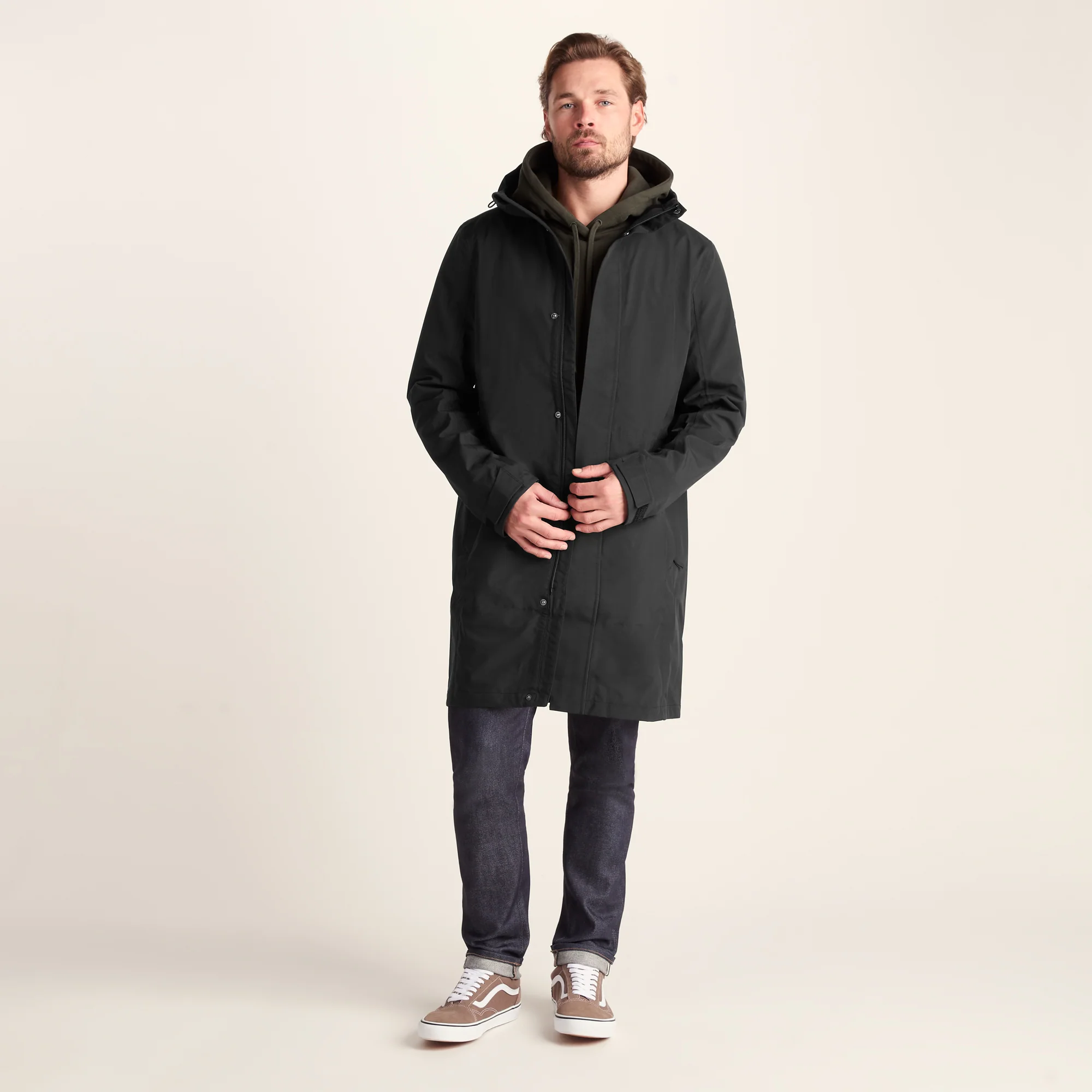 Glenton Mens Long Waterproof Jacket - Black - Image 3
