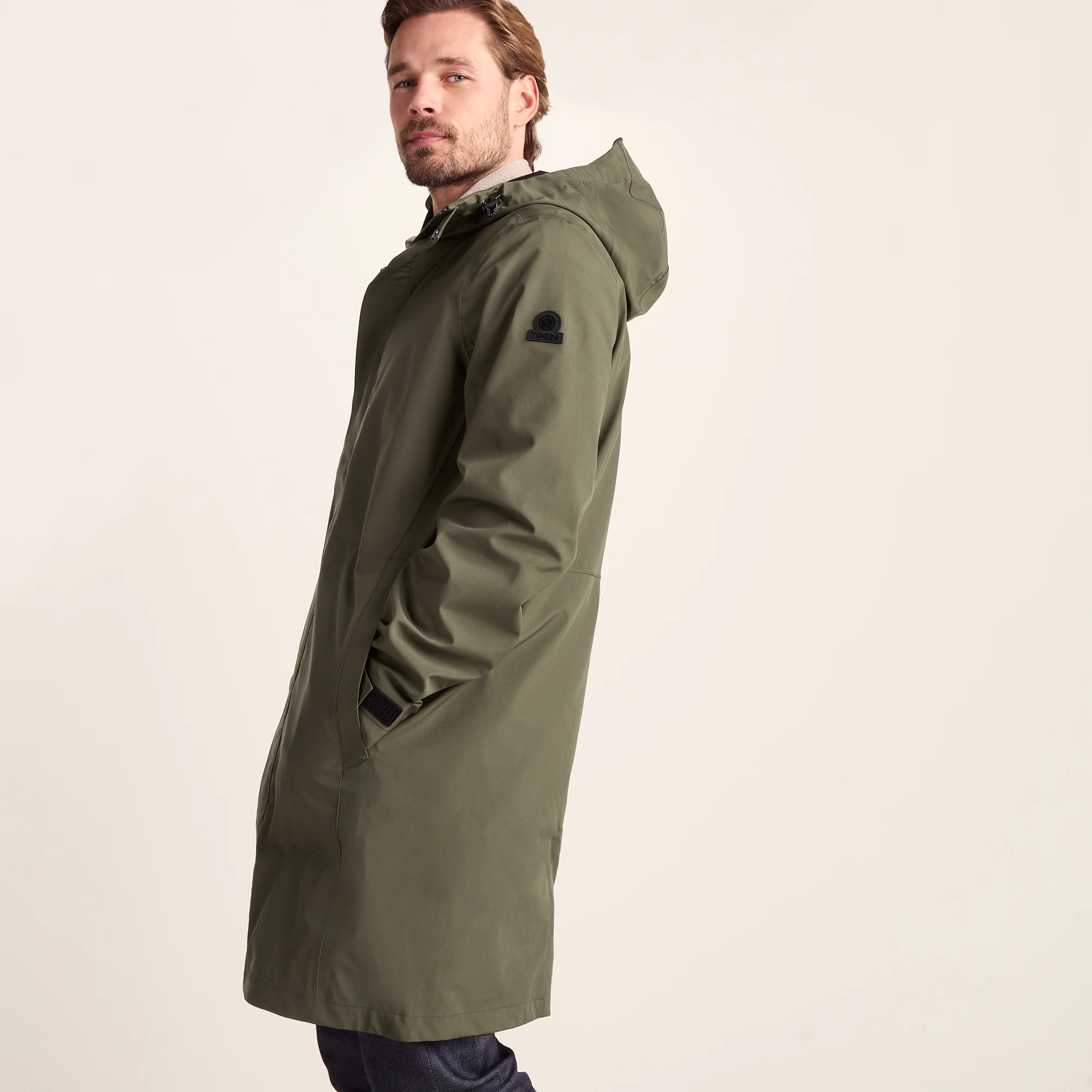 Glenton Mens Long Waterproof Jacket - Moss Green - Image 6