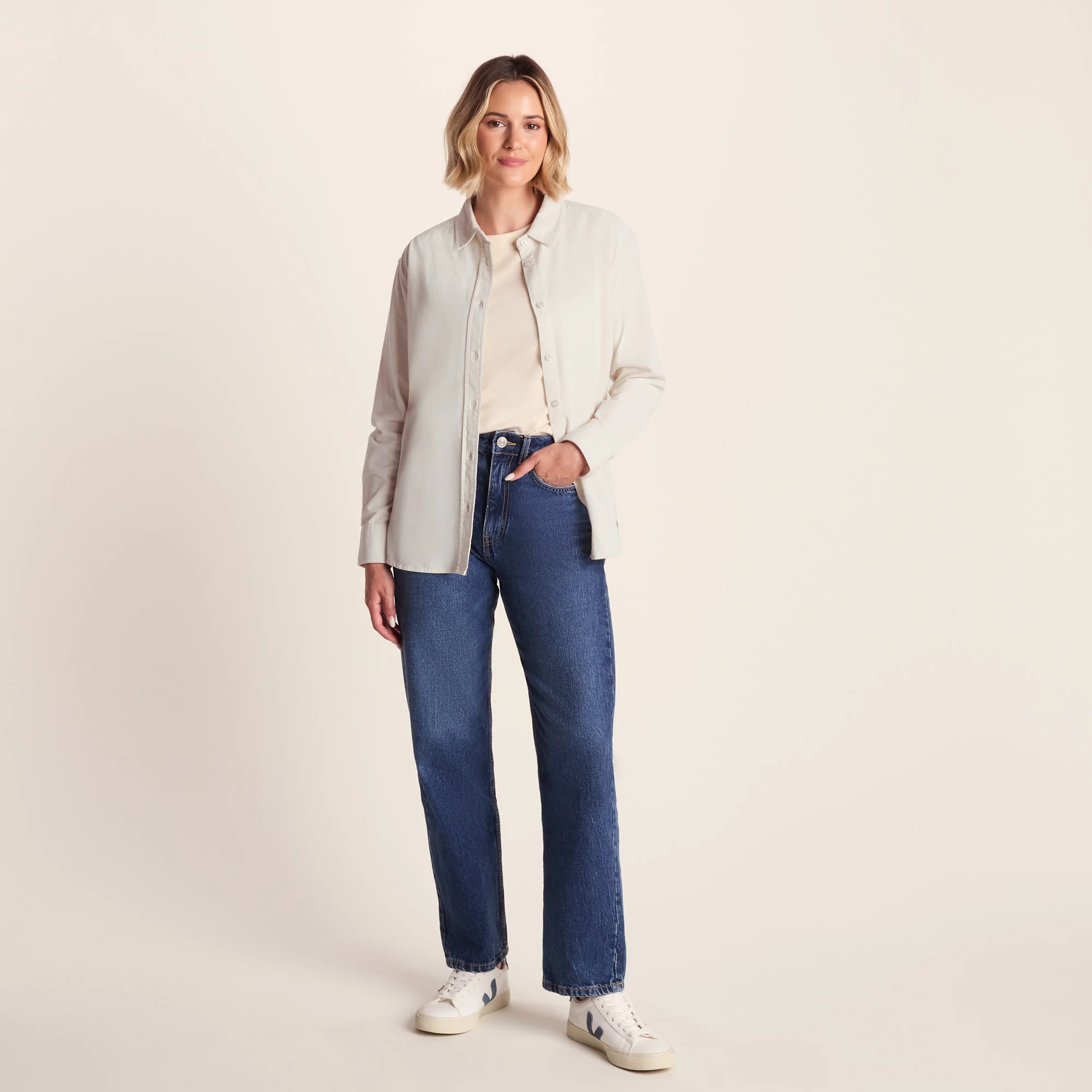 Harby Womens Long Sleeve Lightweight Corduroy Shirt - Vanilla - Image 2
