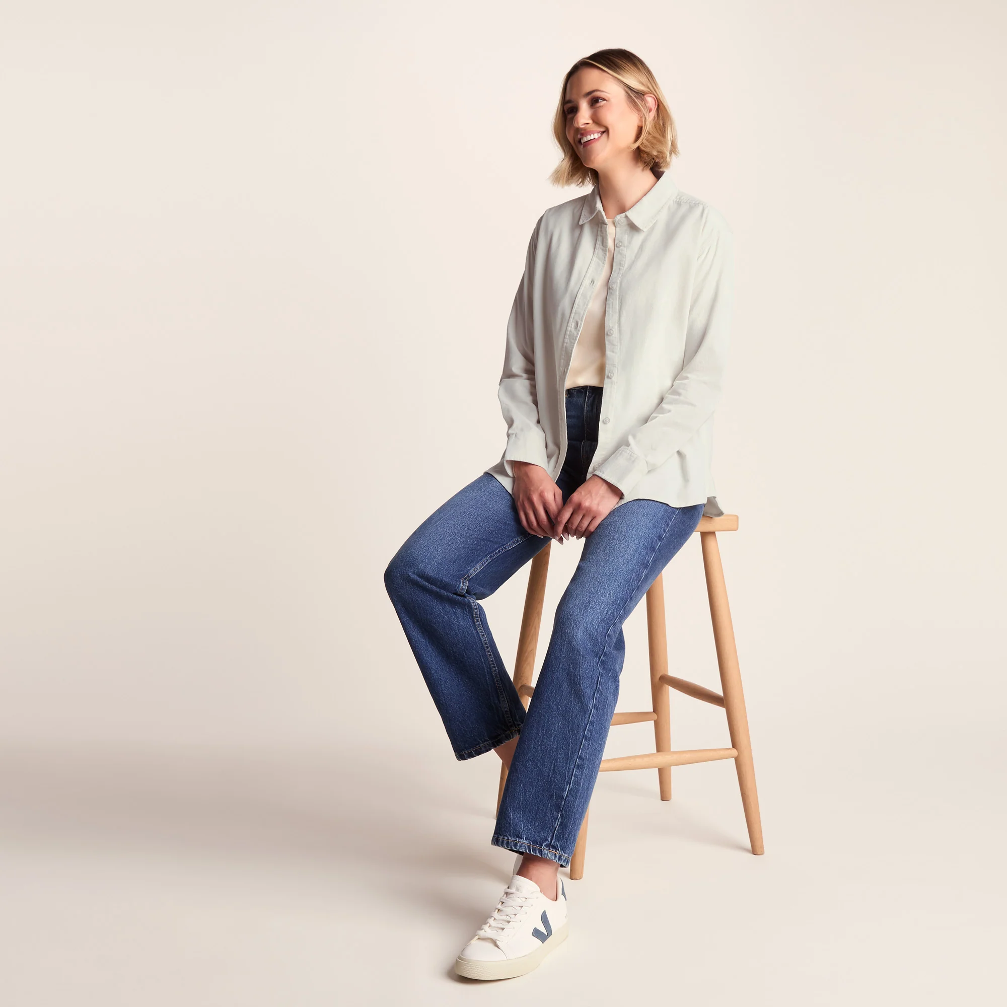 Harby Womens Long Sleeve Lightweight Corduroy Shirt - Vanilla - Image 4