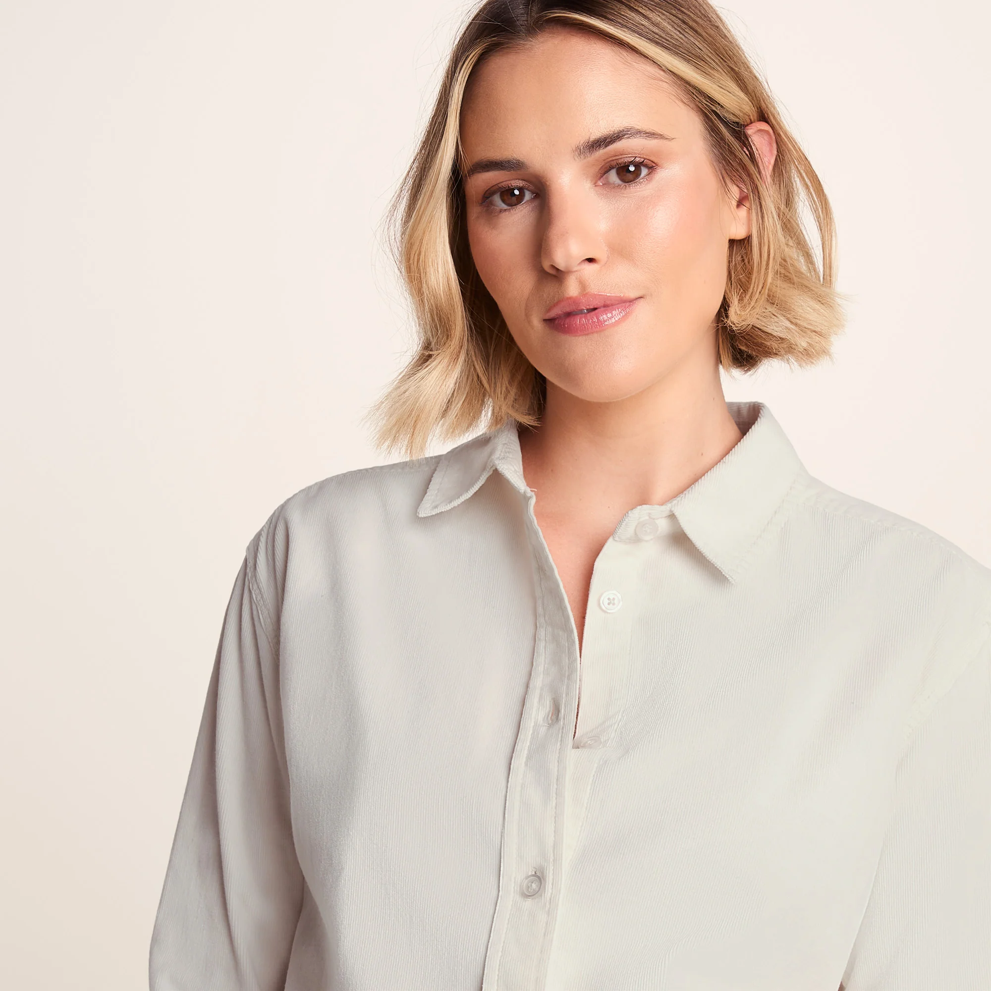 Harby Womens Long Sleeve Lightweight Corduroy Shirt - Vanilla - Image 6