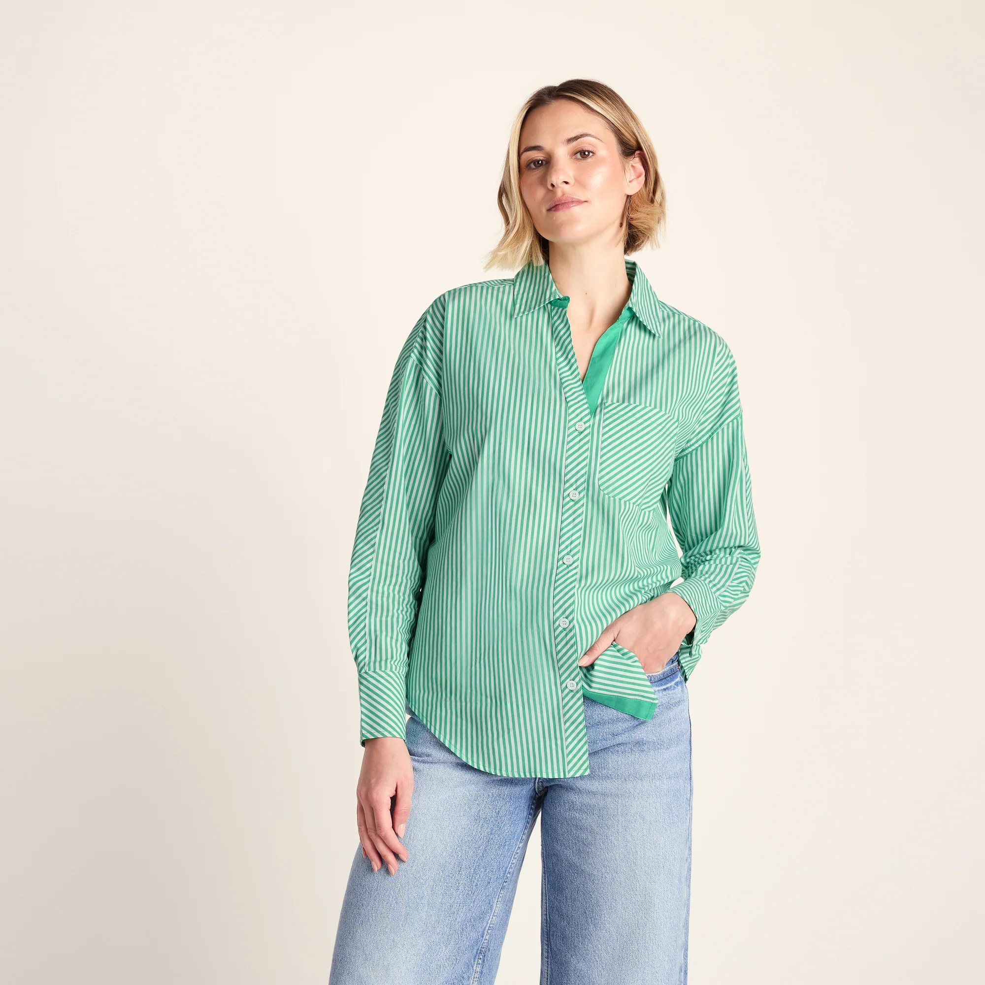 Helena Womens Oversized 100% Cotton Long Sleeve Shirt - Optic White - Image 6