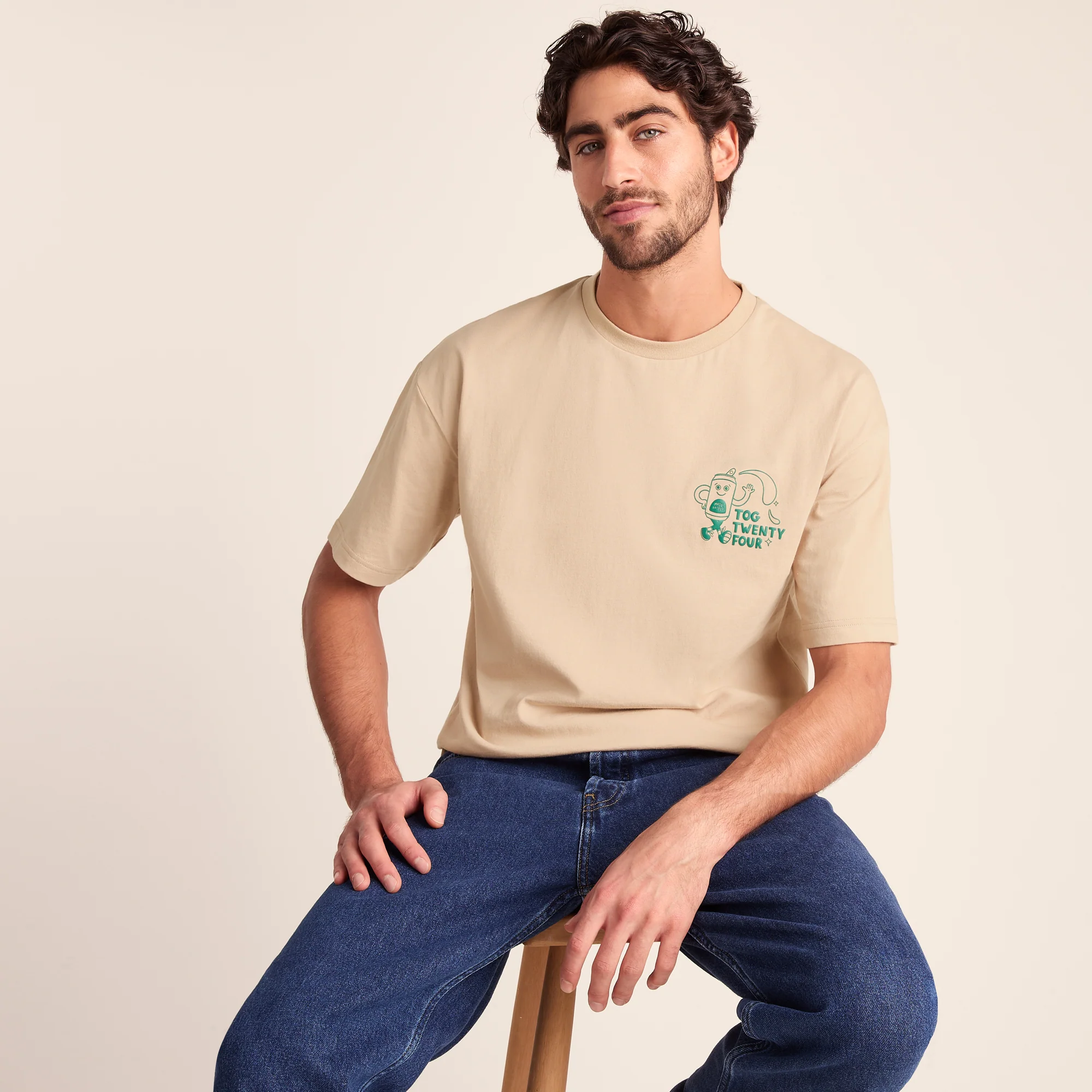 Hop Mens Relaxed Fit Premium Supersoft Hattie Clark T-Shirt - Classic Beige - Image 4