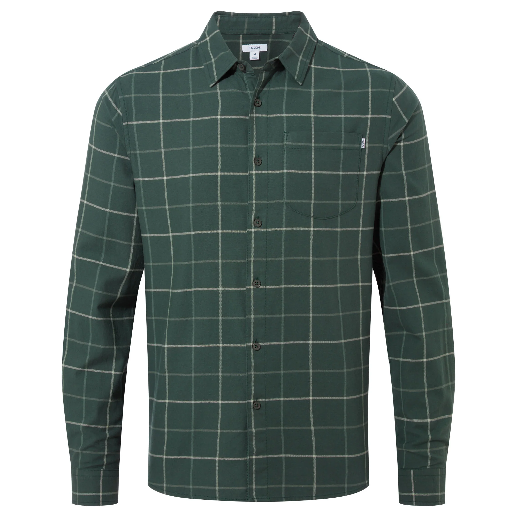 Jarvis Mens Long Sleeve Cotton Flannel Shirt - Racing Green Check - Image 7