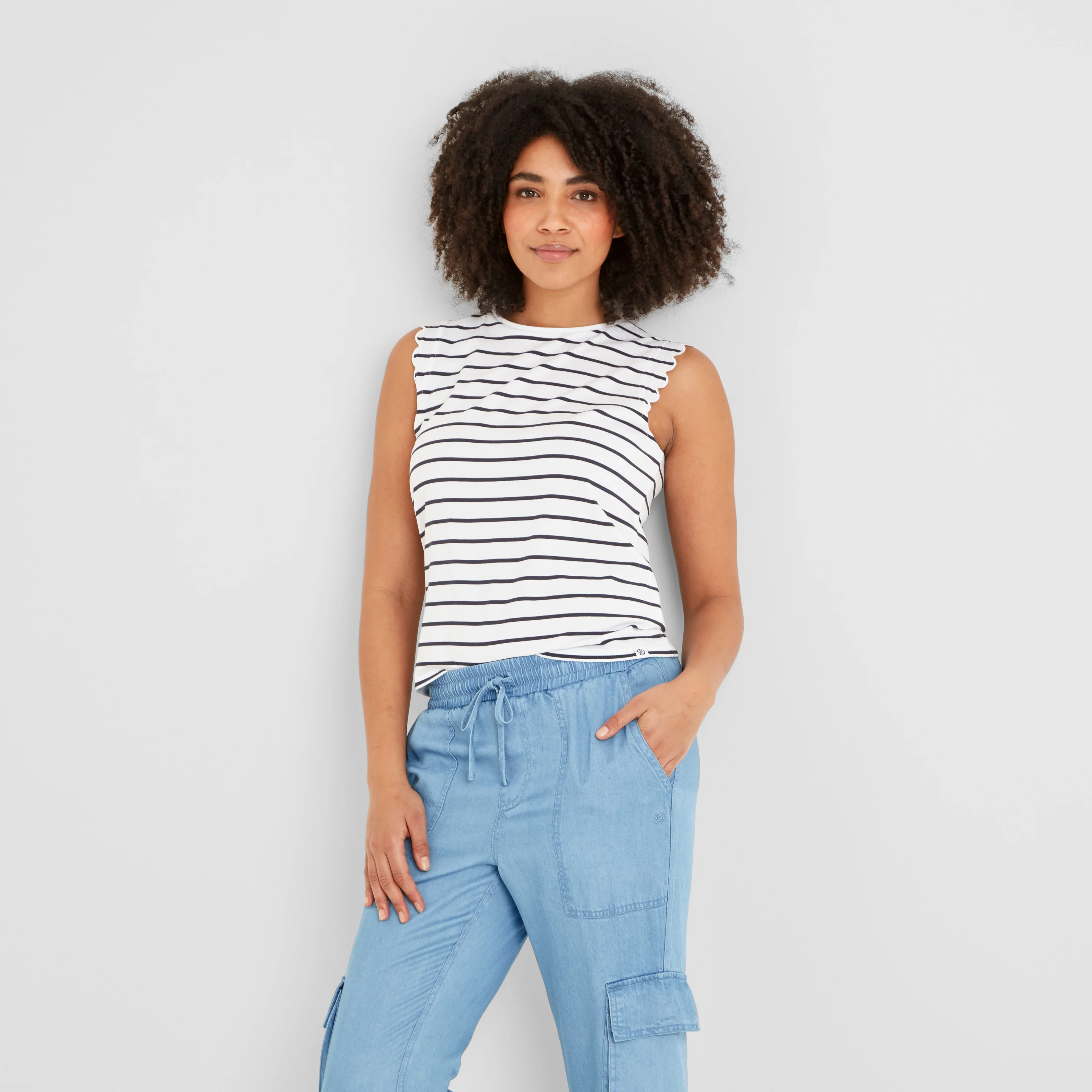 Katie Womens 100% Cotton Supersoft Vest - Optic White/Dk Indigo - Image 2