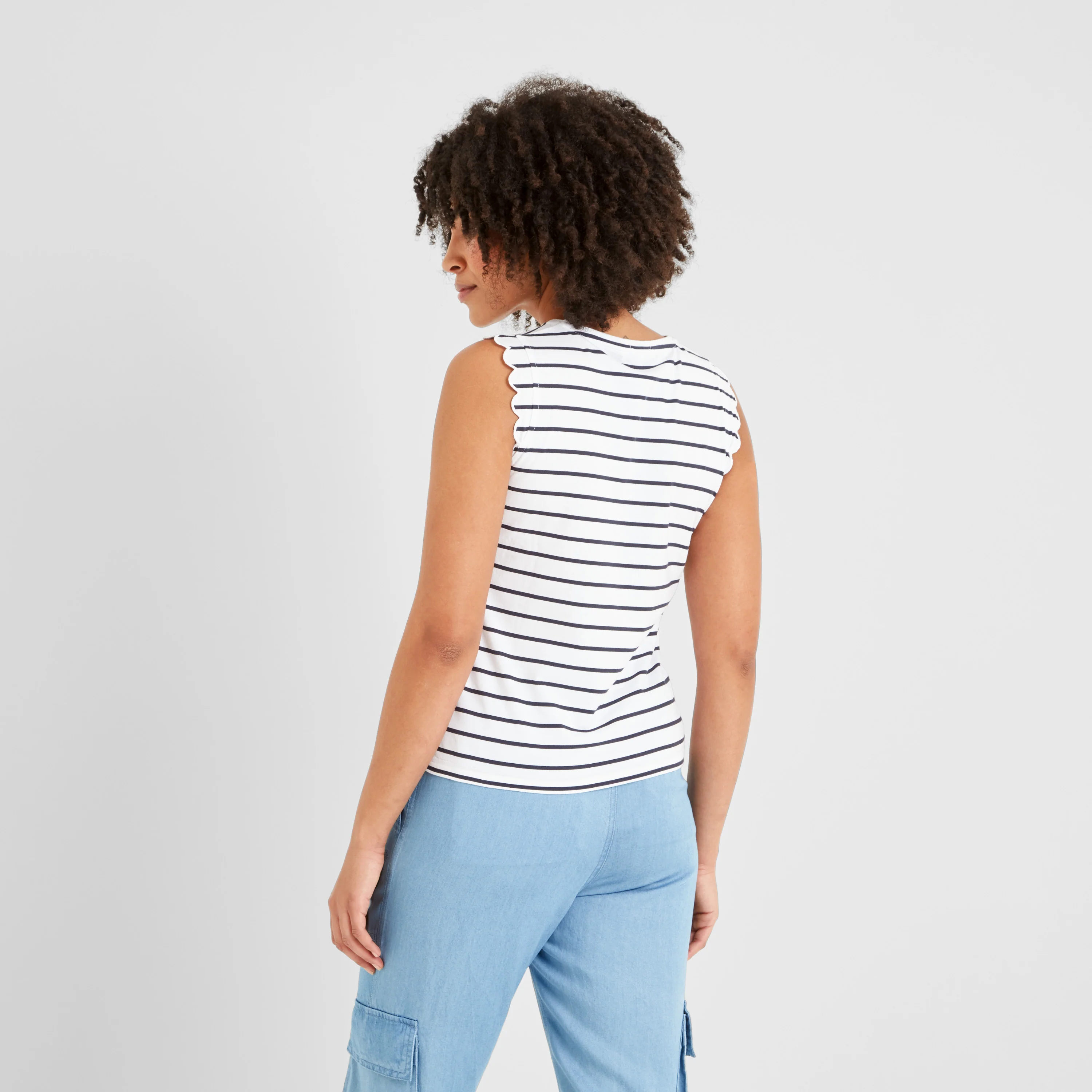 Katie Womens 100% Cotton Supersoft Vest - Optic White/Dk Indigo - Image 3