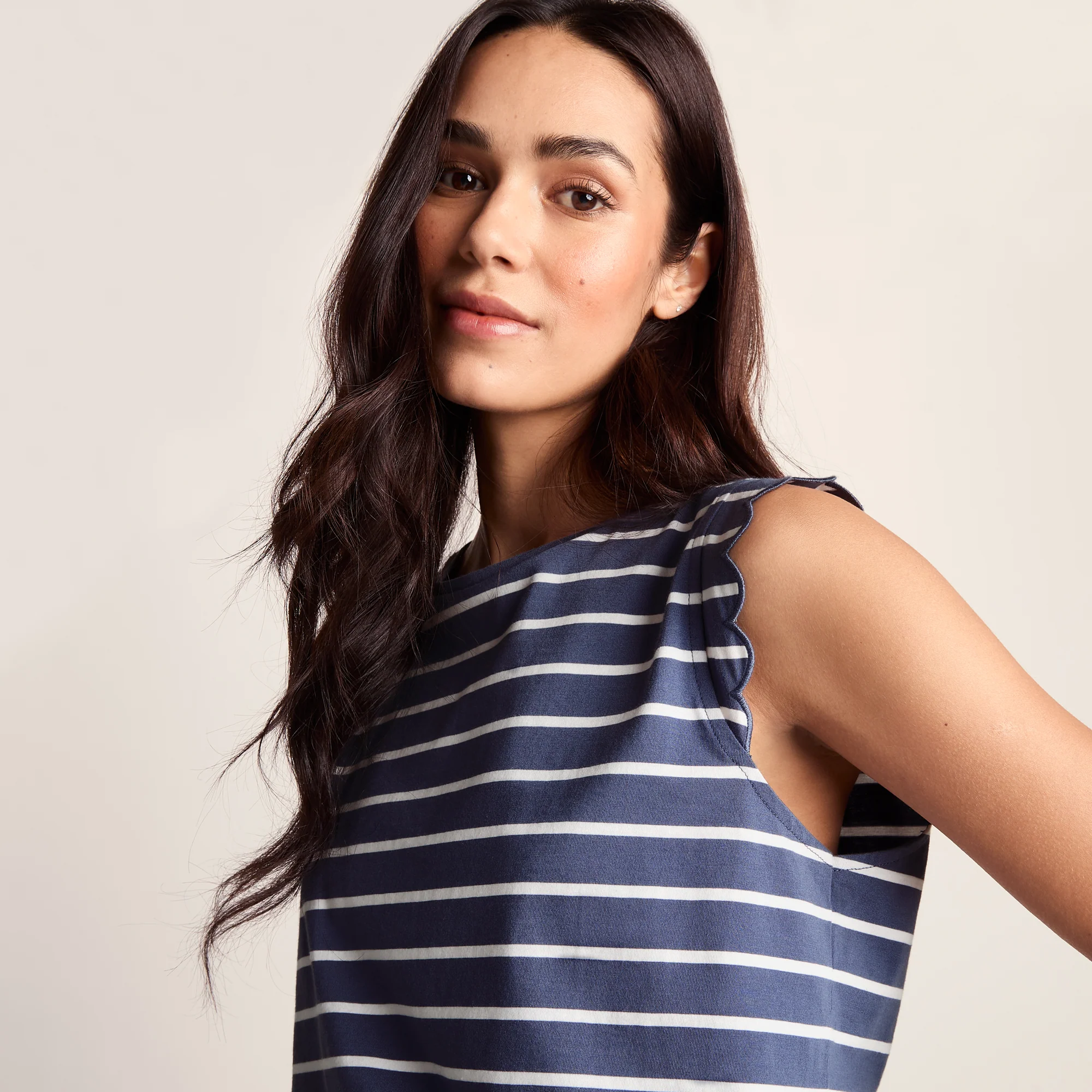 Katie Womens 100% Cotton Supersoft Vest - Smokey Blue/Optic White Stripe - Image 5