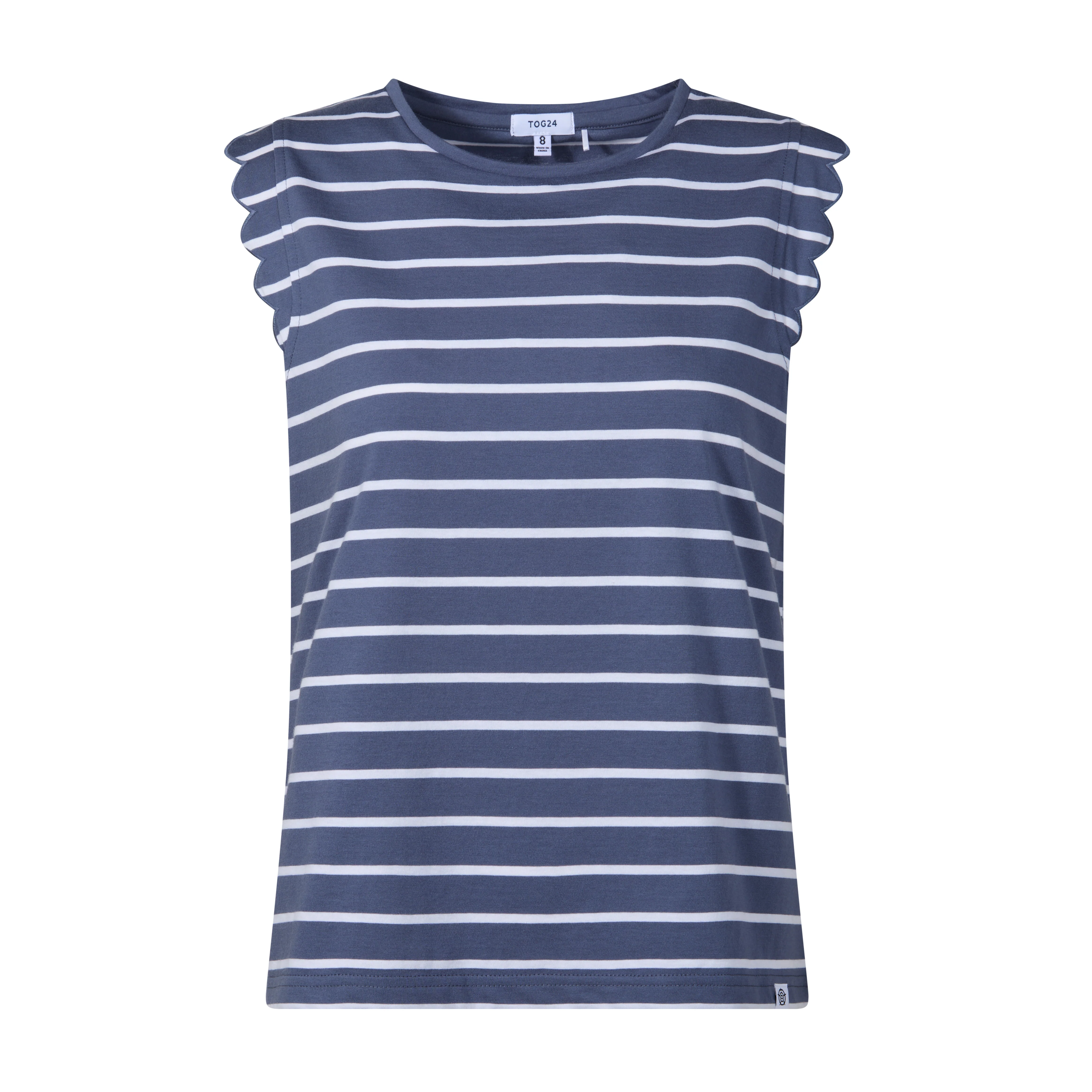 Katie Womens 100% Cotton Supersoft Vest - Smokey Blue/Optic White Stripe - Image 6