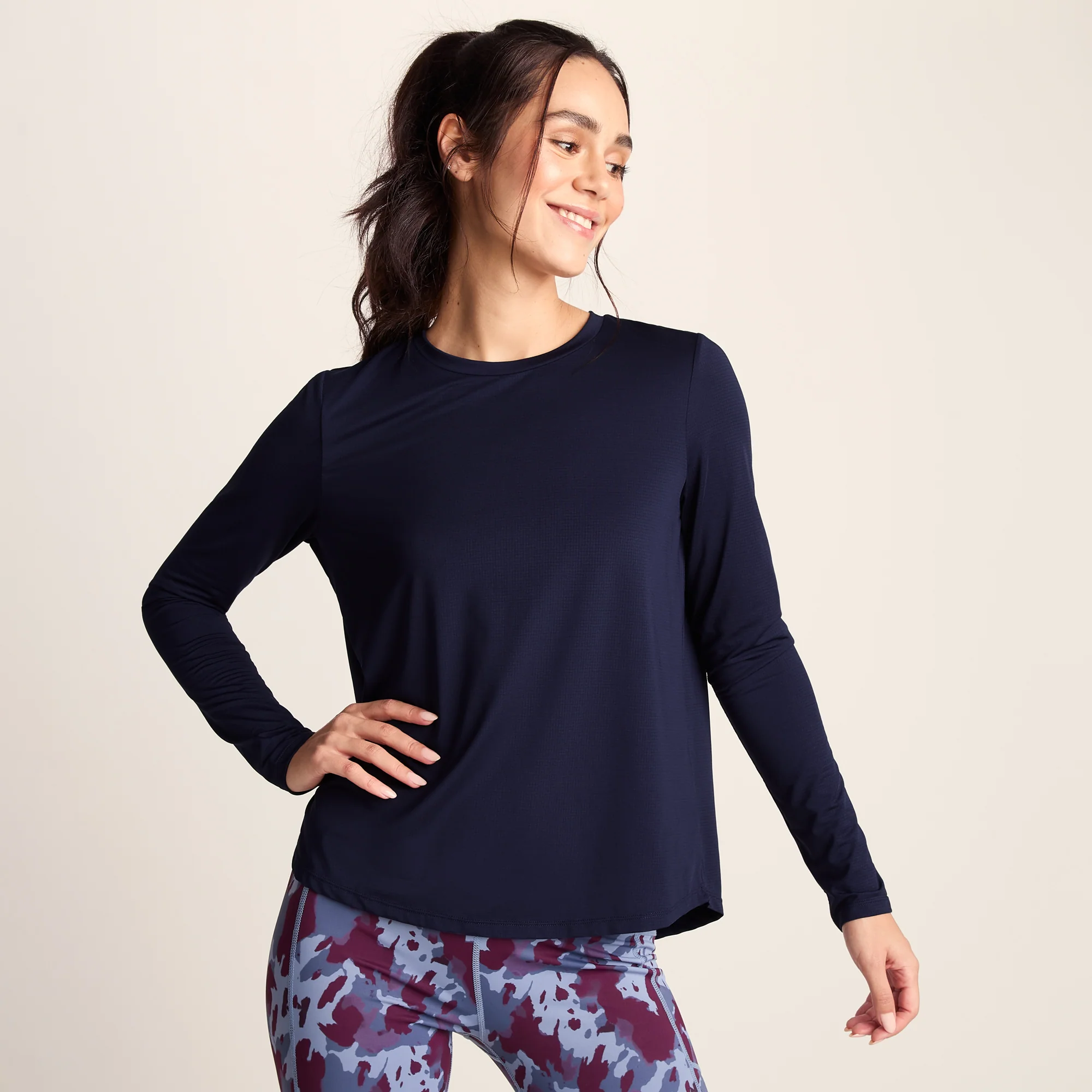 Kehlani Womens Long Sleeve Performance Top - Oxford Blue