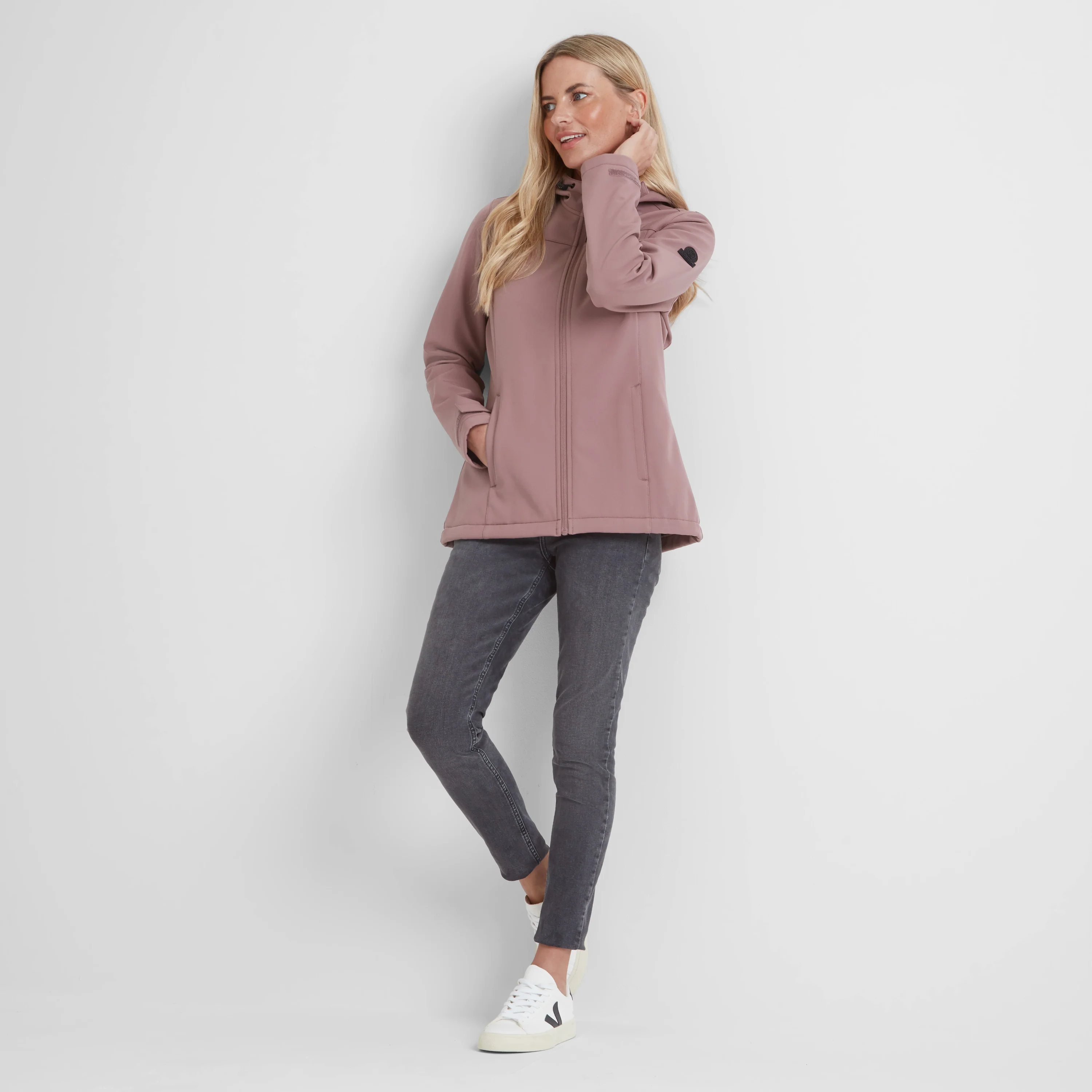 Keld Womens Shower Resistant Hooded Softshell Jacket - Mauve - Image 3