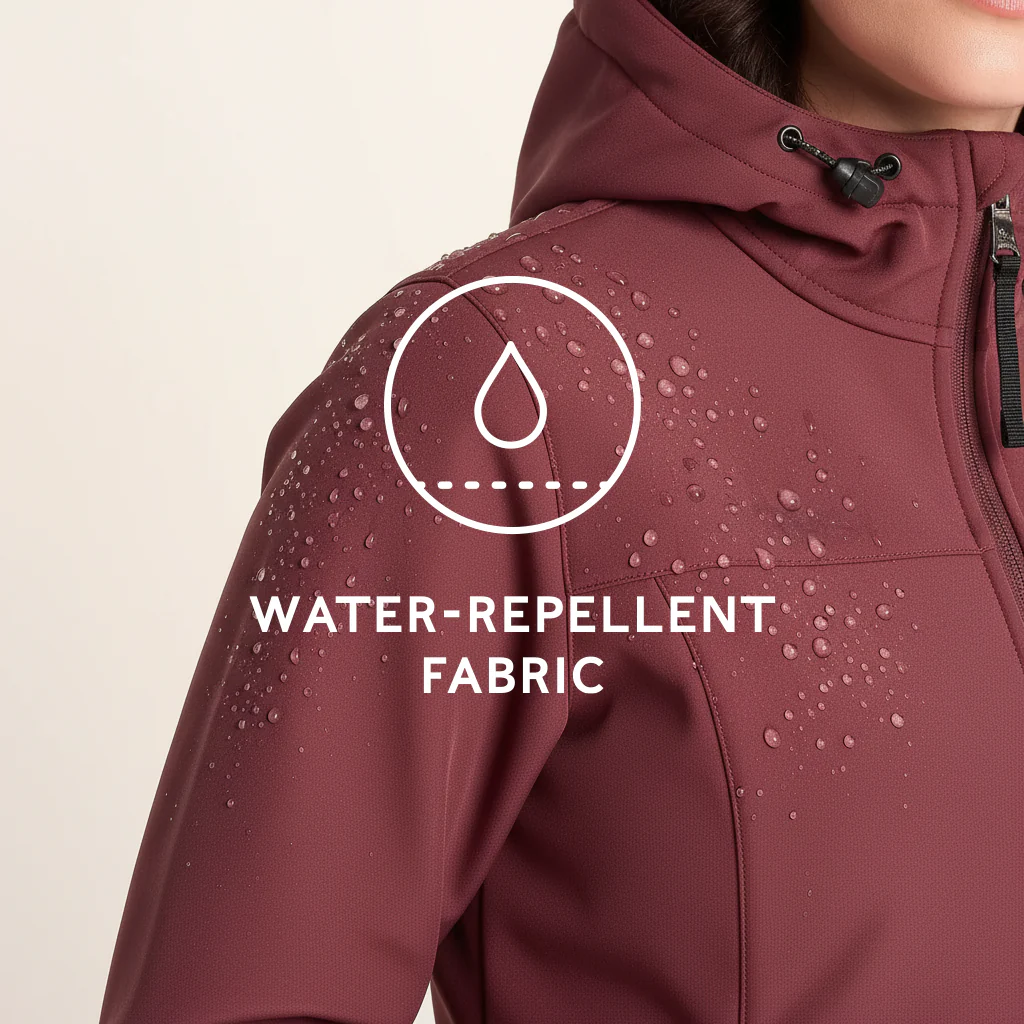 Keld Womens Long Shower Resistant Hooded Softshell Jacket - Burgundy - Image 9