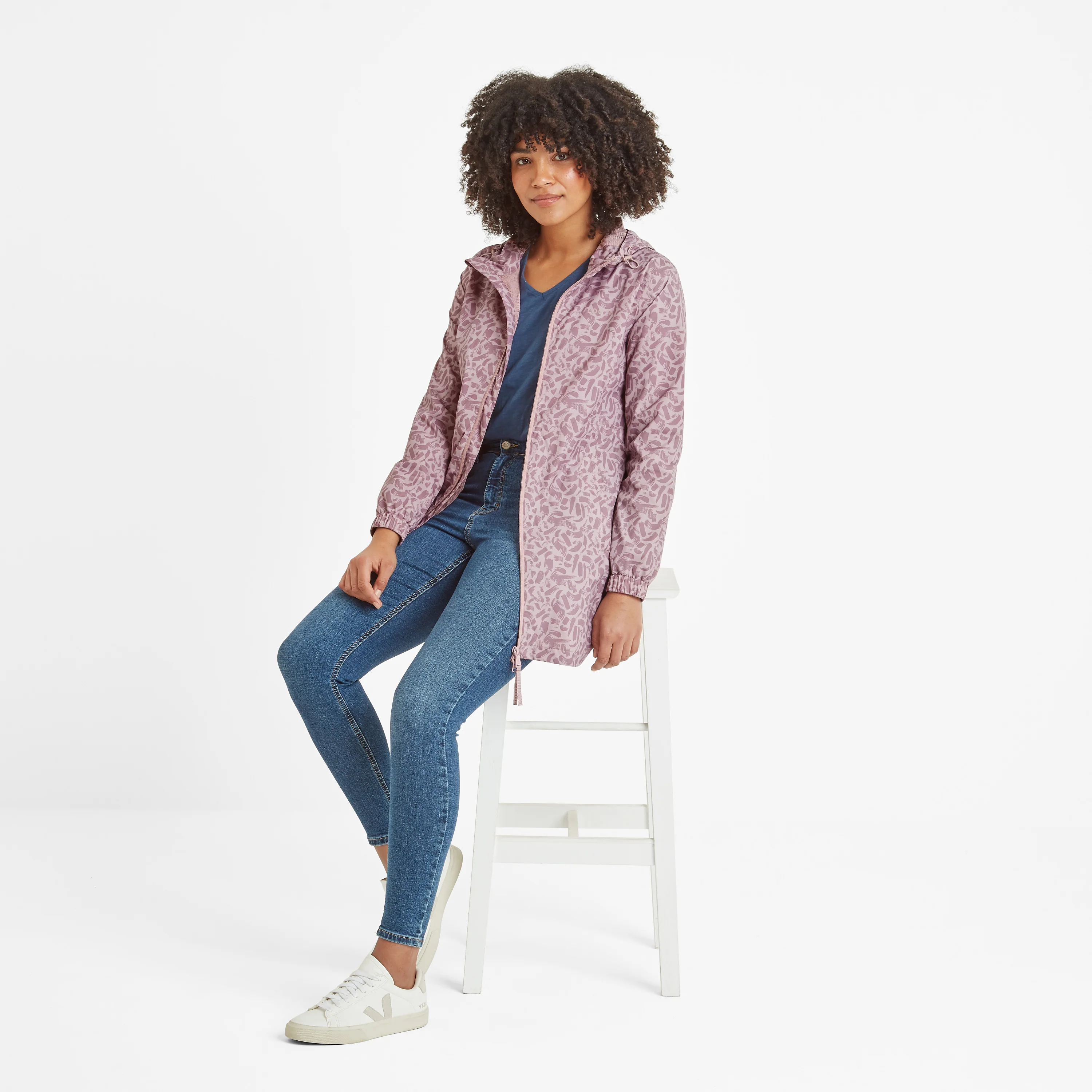 Kilnsey Womens Waterproof  Jacket - Dusky Rose Brushstroke Print - Image 4